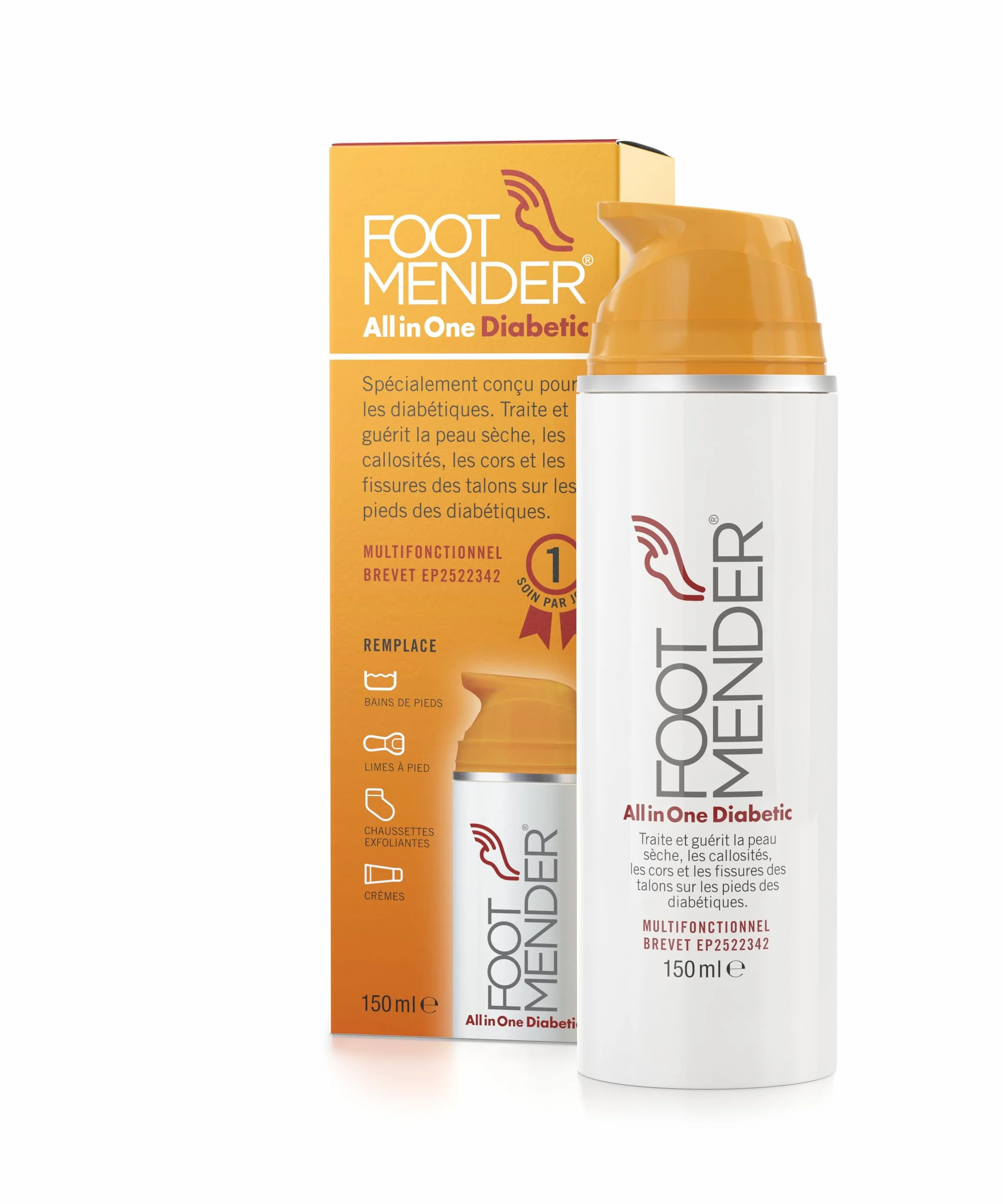 Footmender All in One Diabetic Crème Pieds 150 ml Traite Pieds Secs Callosités Cors Talons Fissurés
