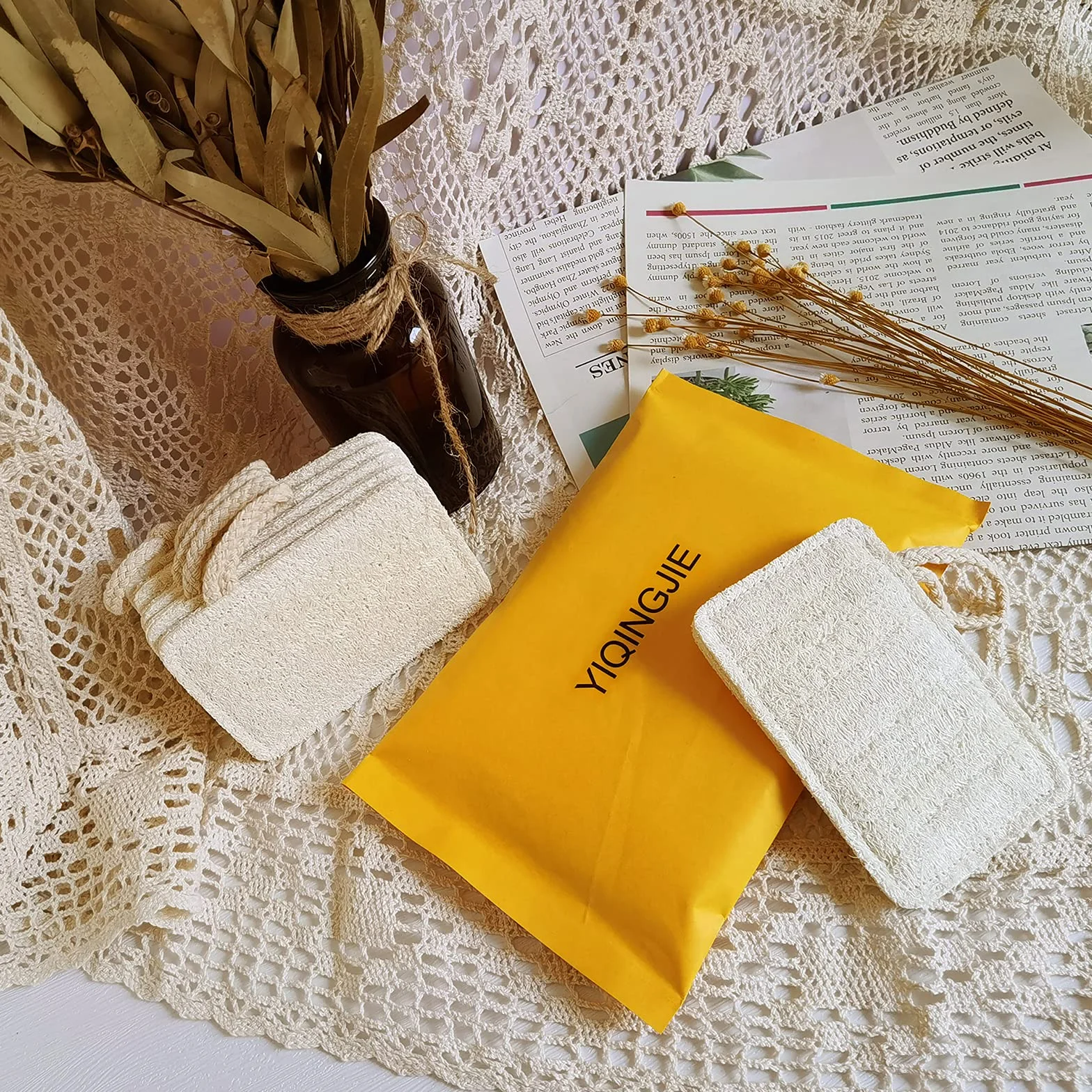 Épurateur d'éponges à Vaisselle en Luffa Naturel Paquet de 6 Anti-Rayures Biodégradable