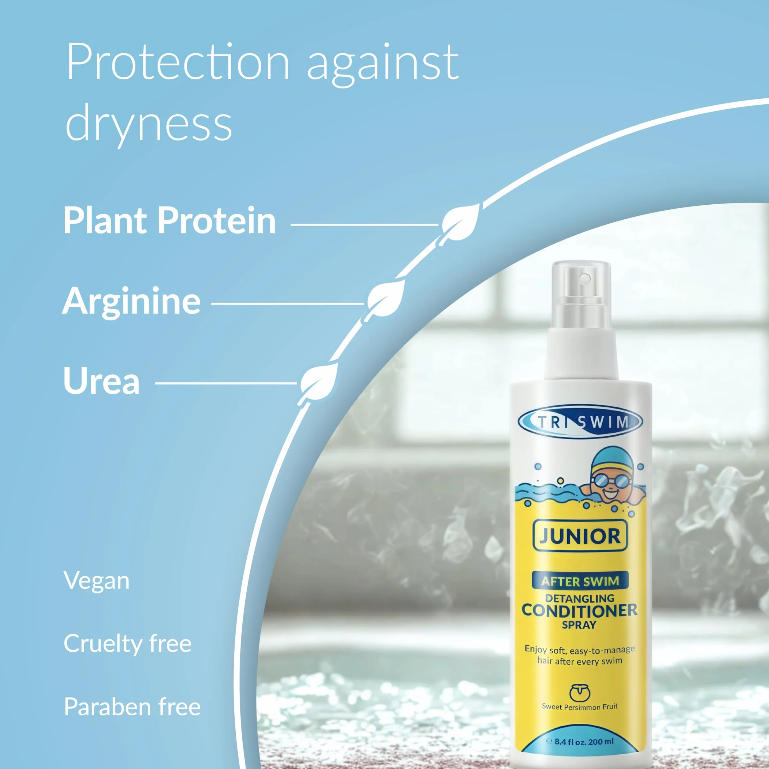 TRISWIM Après-shampoing démêlant Junior After Swim pour Enfants - Protège et répare cheveux endommagés par chlore, eau salée