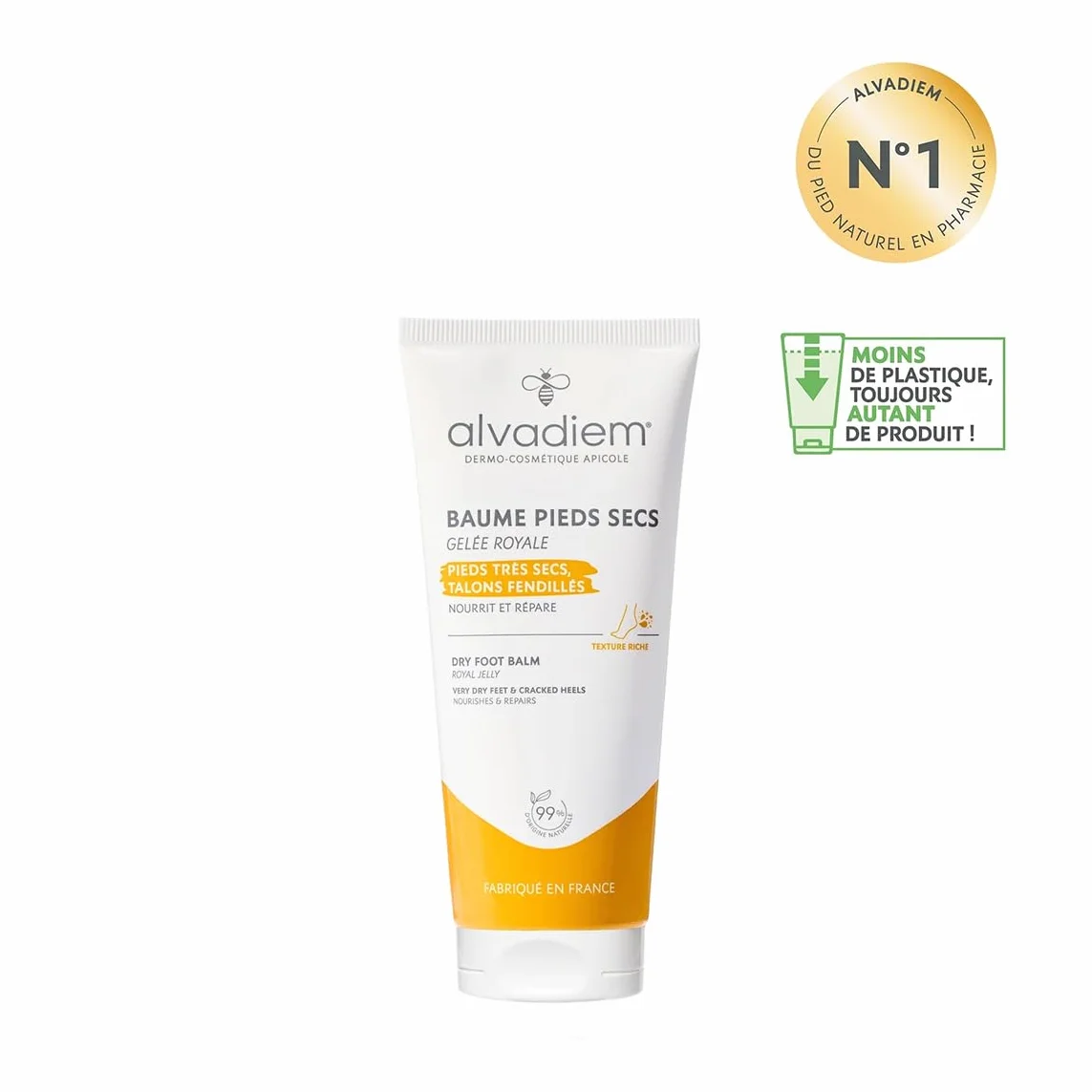 Baume Pieds Secs à la Gelée Royale Réparatrice 75 ml - Nourrit, Répare Talons Fendillés - Huile d'Olive Vierge, Vitamine E - Fabriqué en France
