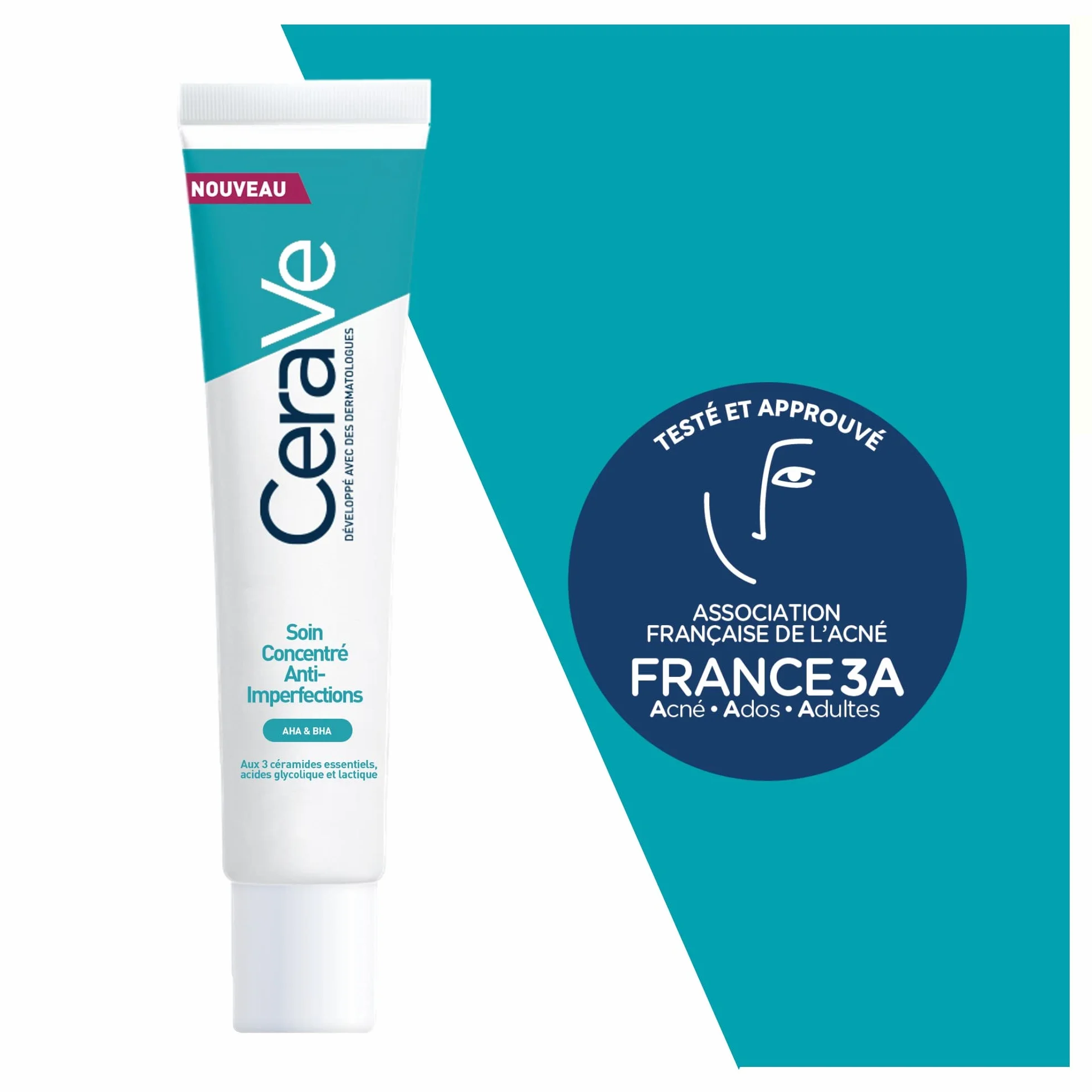 CeraVe Soin Concentré Anti-Imperfection AHA-BHA Acide Hyaluronique 3 Céramides Peau Acnéique 40 ml