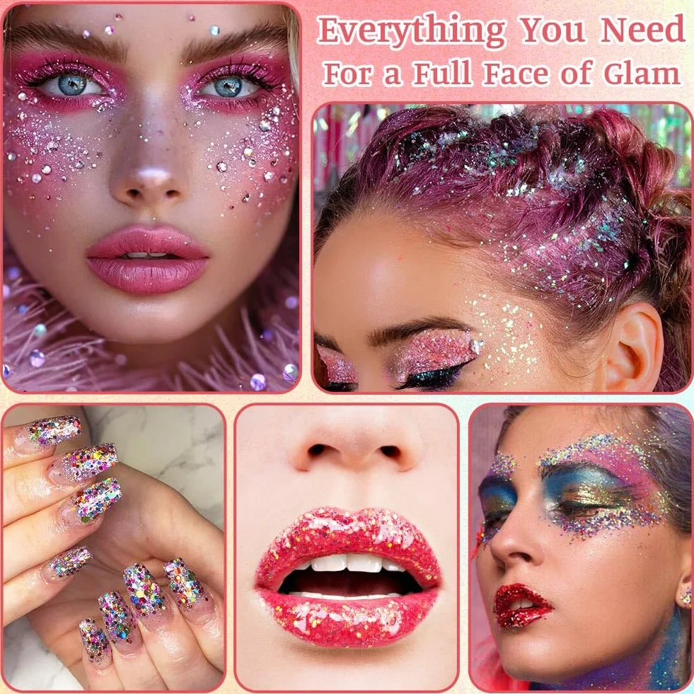 Gel Paillettes Visage 6PCS 25g Paillette Cheveux Corps Liquide Cosmétique Lèvres Ongles Festival Fête Maquillage Décoration