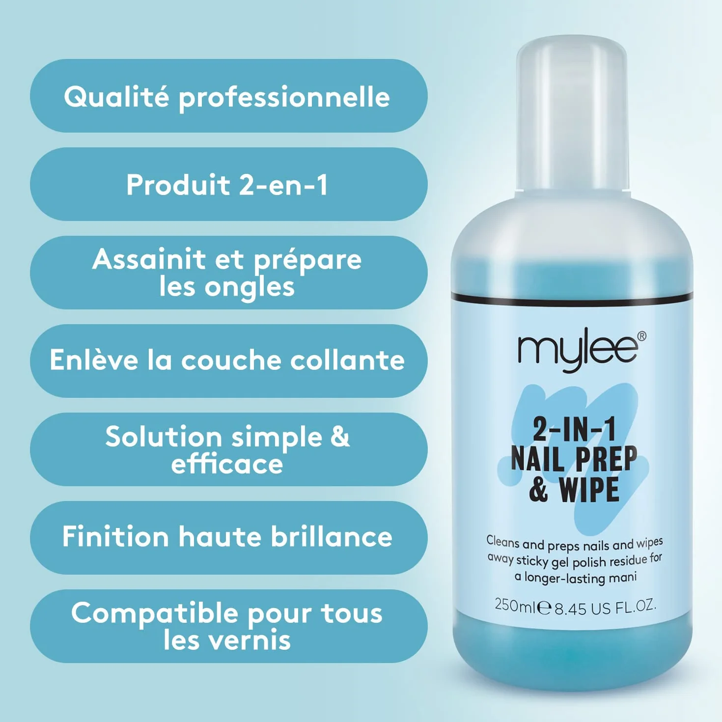 Mylee Dissolvant professionnel à l’acétone Prép et nettoyant 2x250ml UV LED