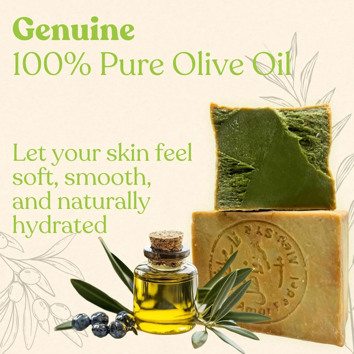 Savon d'Alep 100% huile d'olive 3 x 200g Naturel Fait Main Vegan Visage Corps