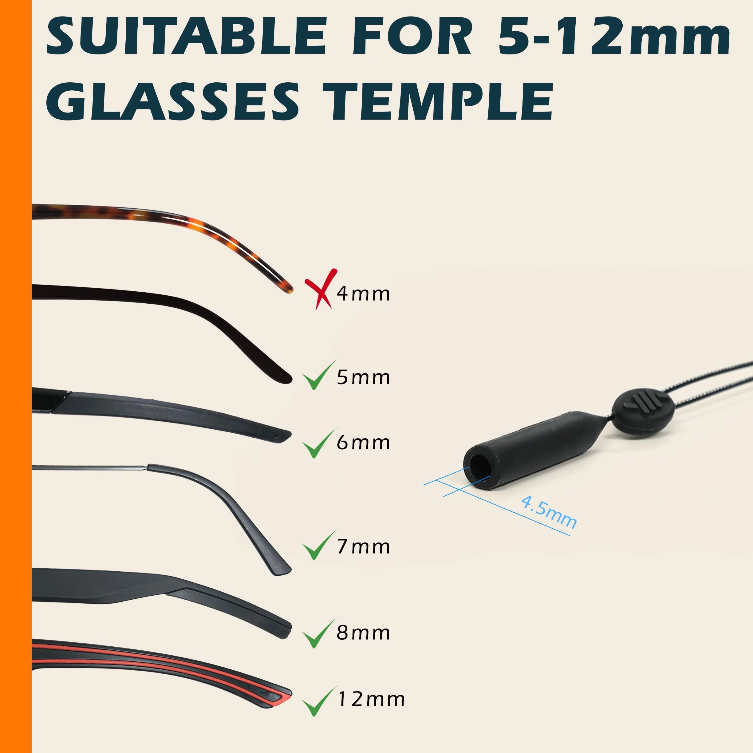 80Days Cordon de lunettes réglable avec embouts en silicone pour lunettes de vue et de soleil