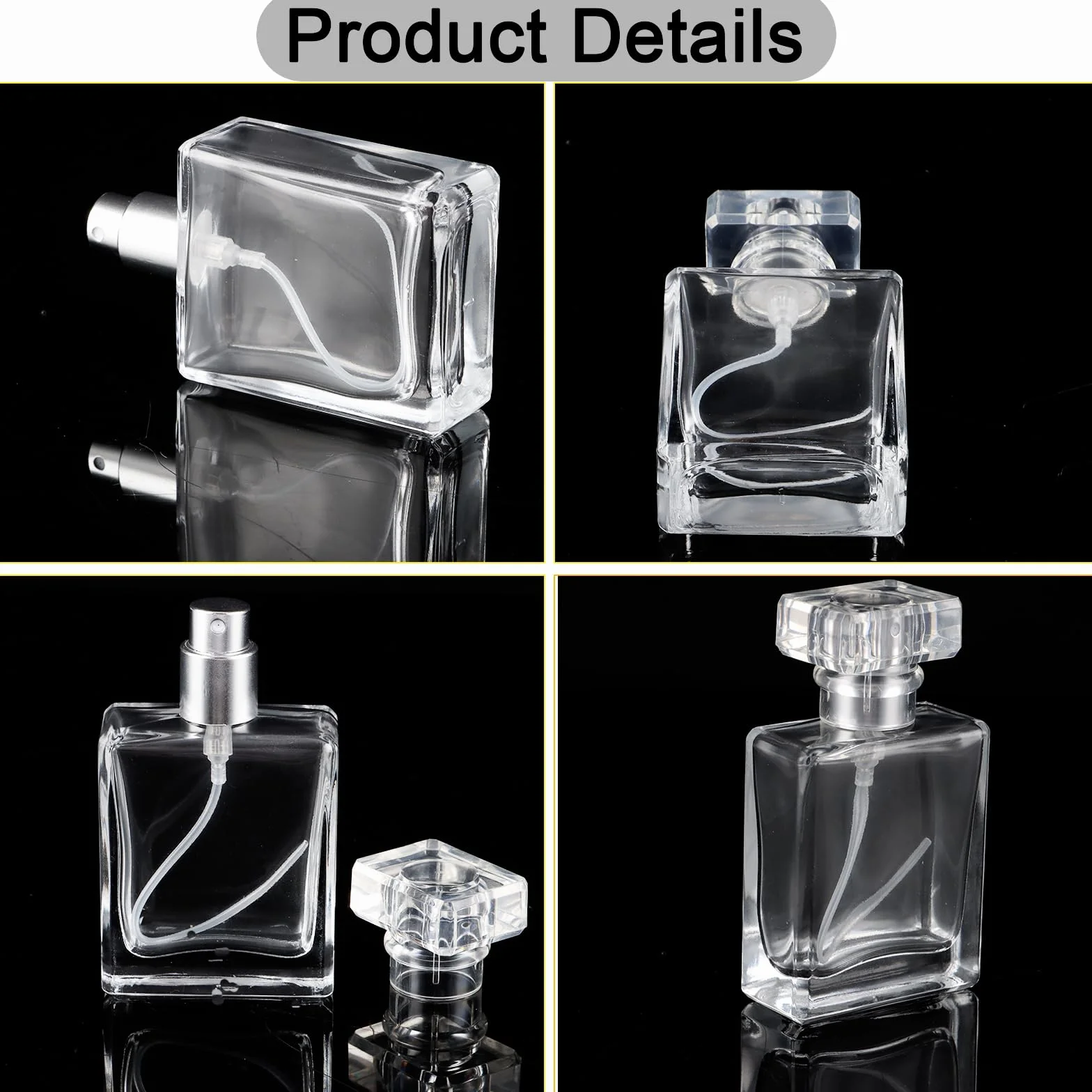 Lot de 8 Vaporisateur Parfum de 30 ml, Flacon Vaporisateur Verre pour les déplacements, flacons de parfum transparents rechargeables pour huile essentielle, argent