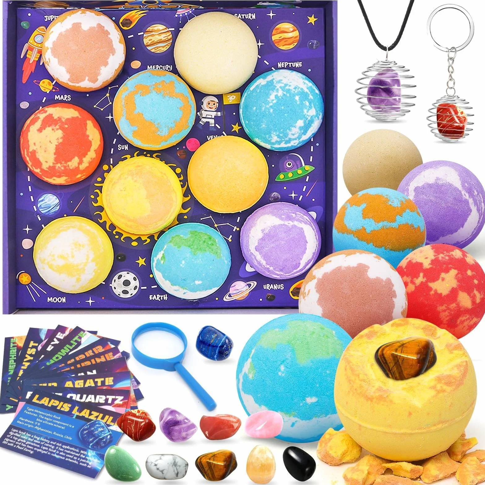 Cadeau Boules de Bain avec Jouet surprise à l'intérieur, Bombes de Bain Moussantes Organiques Naturelles pour Filles et Garçons, Cadeau D'anniversaire (10pcs avec caillou)