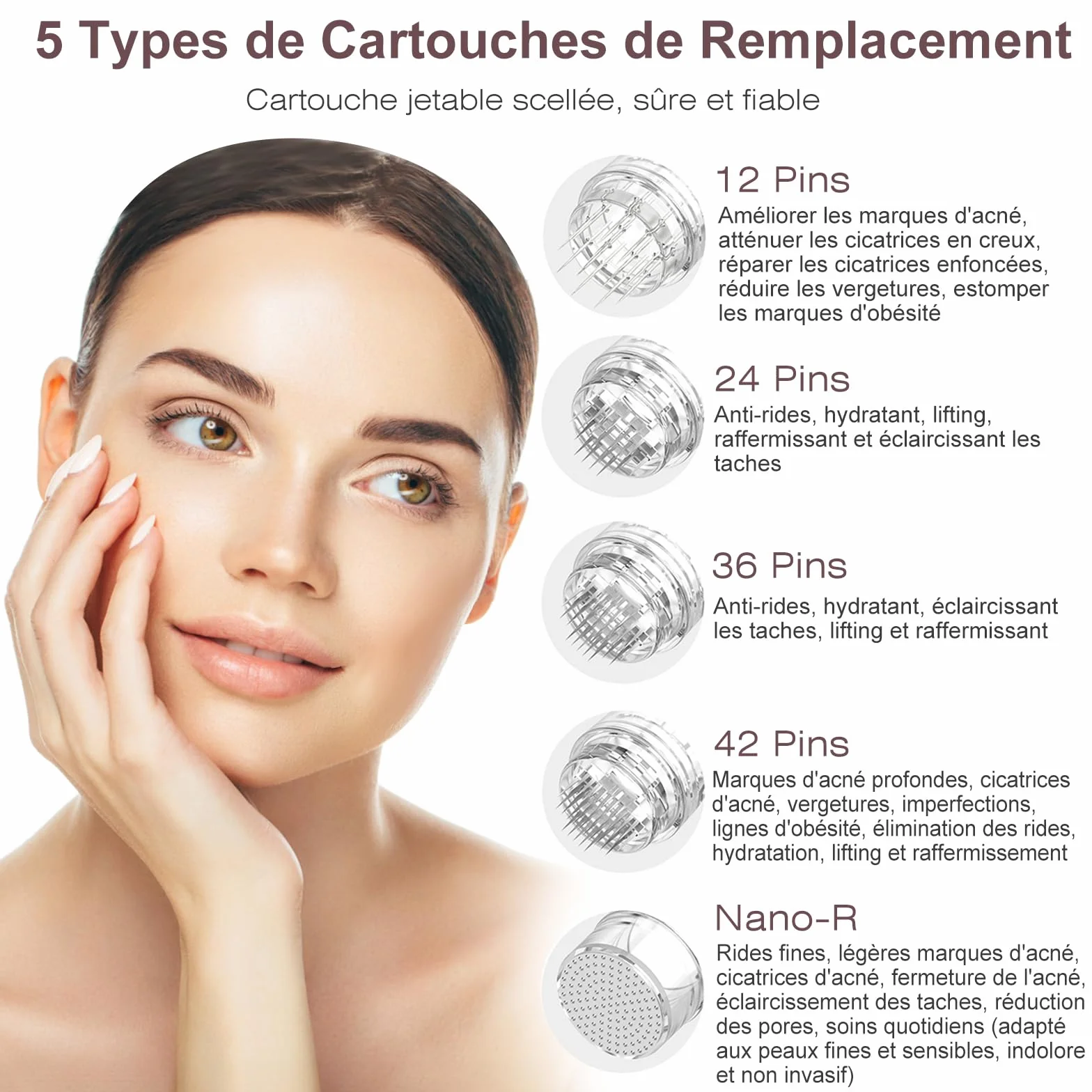 Dr.pen Ultima A10 Microneedling Pen - Dermapen Microneedling Professionnel Sans Fil Réglable pour le Visage, le Corps et la Croissance des Cheveux/Barbe avec 5 Cartouches - Meilleur Cadeau pour Femmes