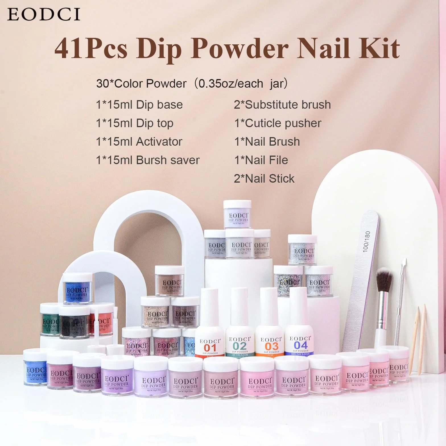 Kit Complet Dip Powder 30 Couleurs, Poudre Acrylique pour Ongles avec French Nails Kit Nude Rosa Gris, Liquide Base Top Coat, Activateur, Brush Saver