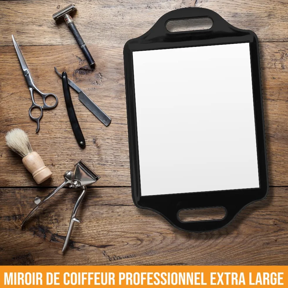 Mirrorvana XL Miroir à Main Professionnel 35 cm x 21 cm Noir pour Barbier et Salon de Coiffure