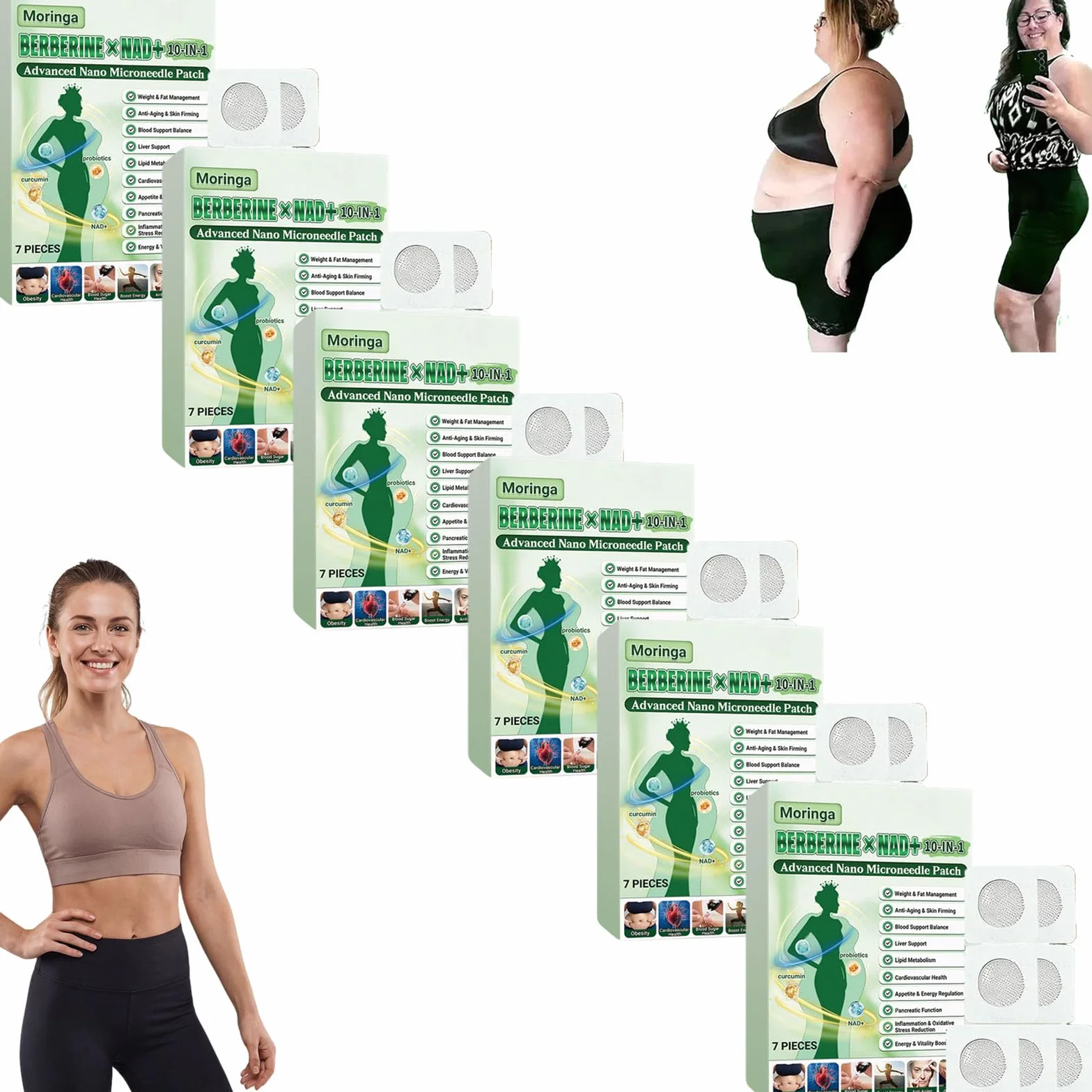 42 Patches Moringa & Berberine 10-IN-1 Advanced Nano Microneedle Patch, Slimming Patch,Firming Skin, Easy To Apply， Natural Ingredients Patches for All Body Types Daily Use (42-Patches)