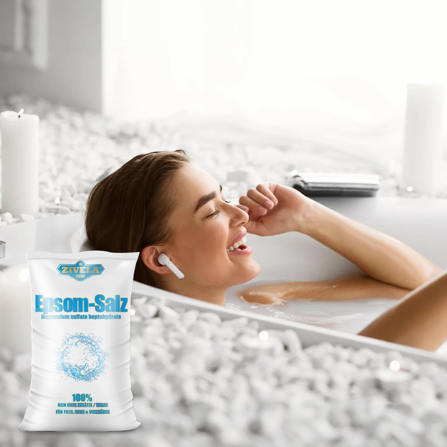 Sel de bain 5 kg - Sulfate de magnésium qualité pharmaceutique pur - Relaxation musculaire, soin de la peau - Blanc