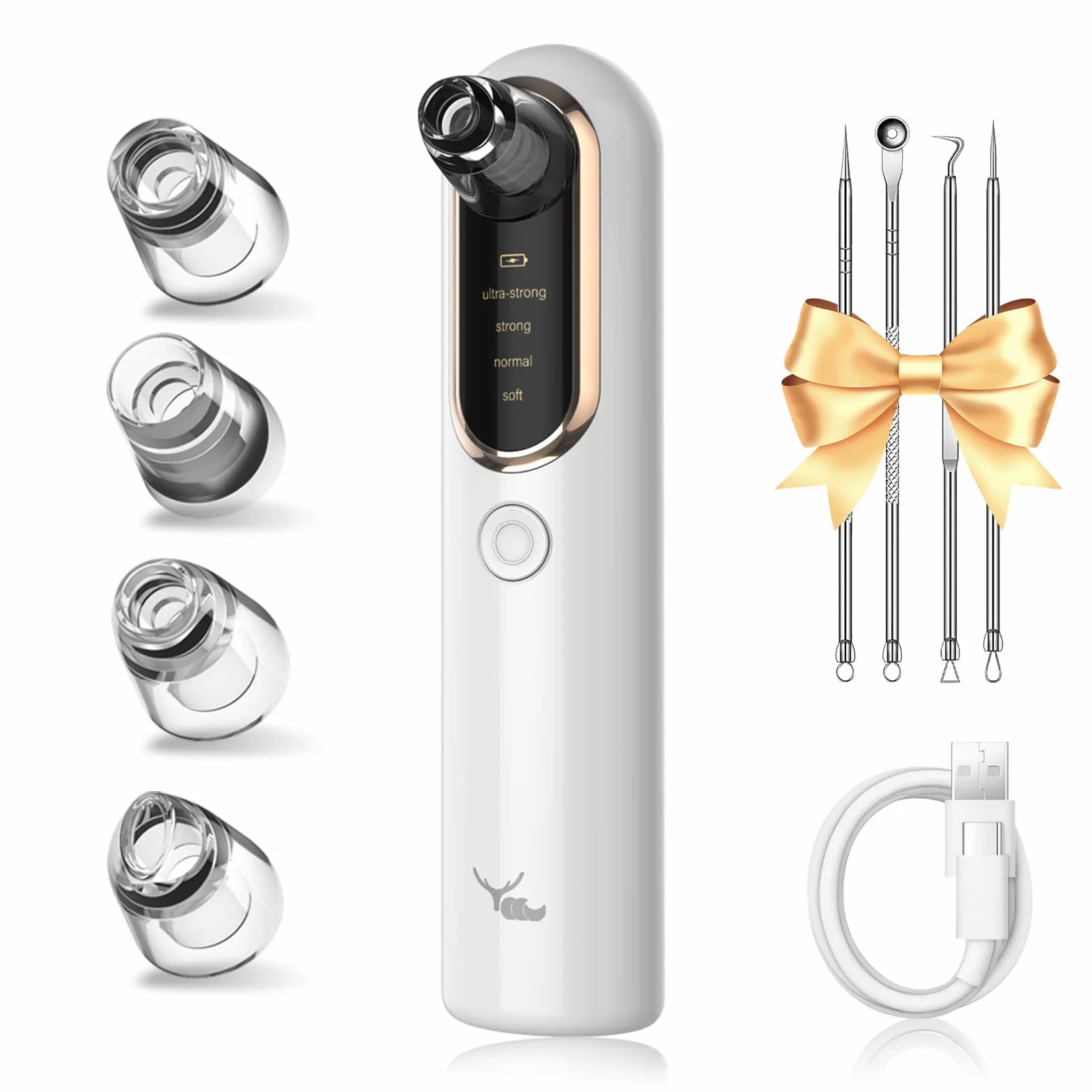 Yccu Aspirateur Point Noir Extracteur Points Noirs Visage Tire Comedon Points Noirs Anti Point Noir Nez Nettoyage des Pore Peau Soin Visage Blackhead Removal 4 Sondes et 4 Modes Rechargeable