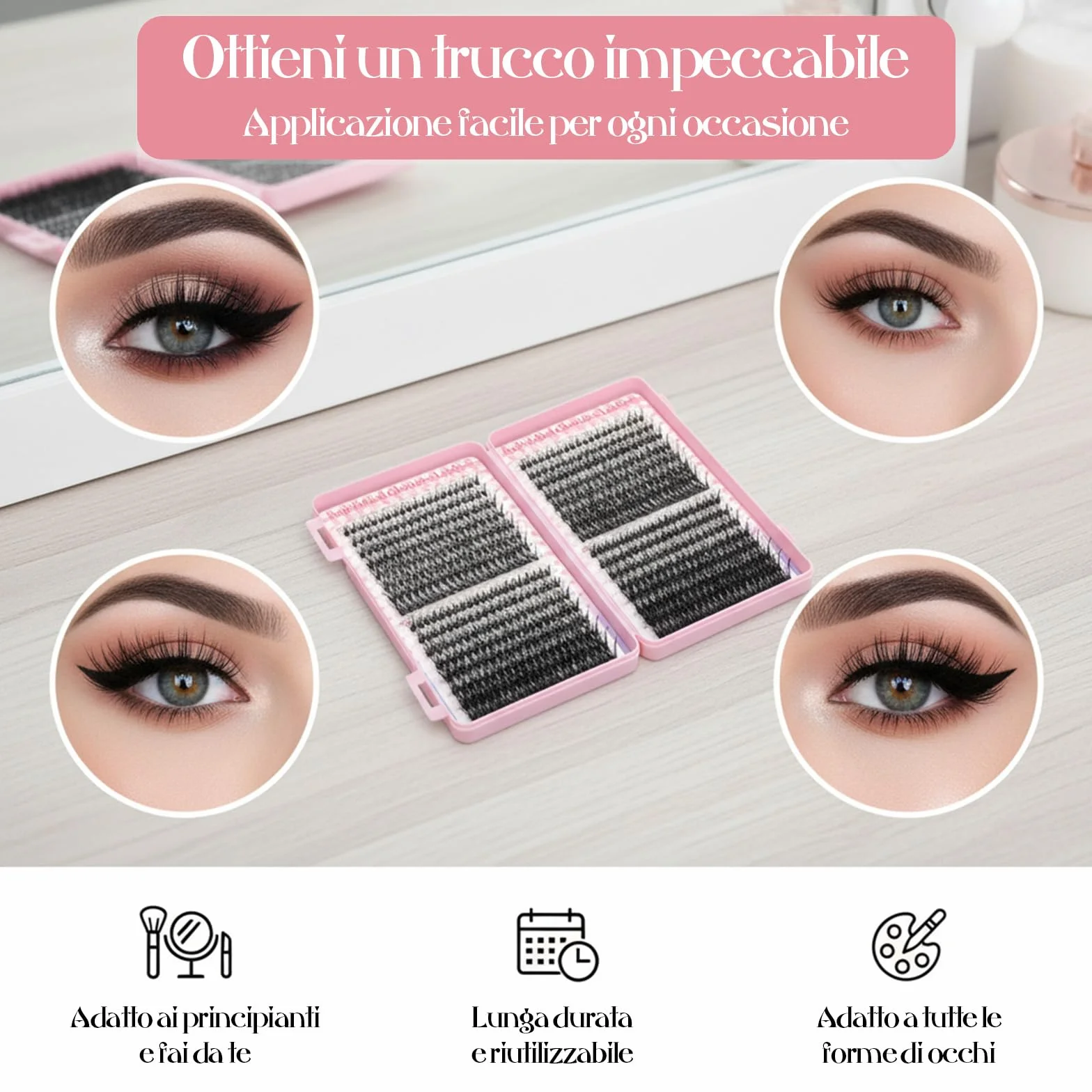 VEGCOO 640 Pièces Faux Cils Individuel 30-40-50-60D Kit d'Extensions de Cils Naturels Courbés 8-16 mm