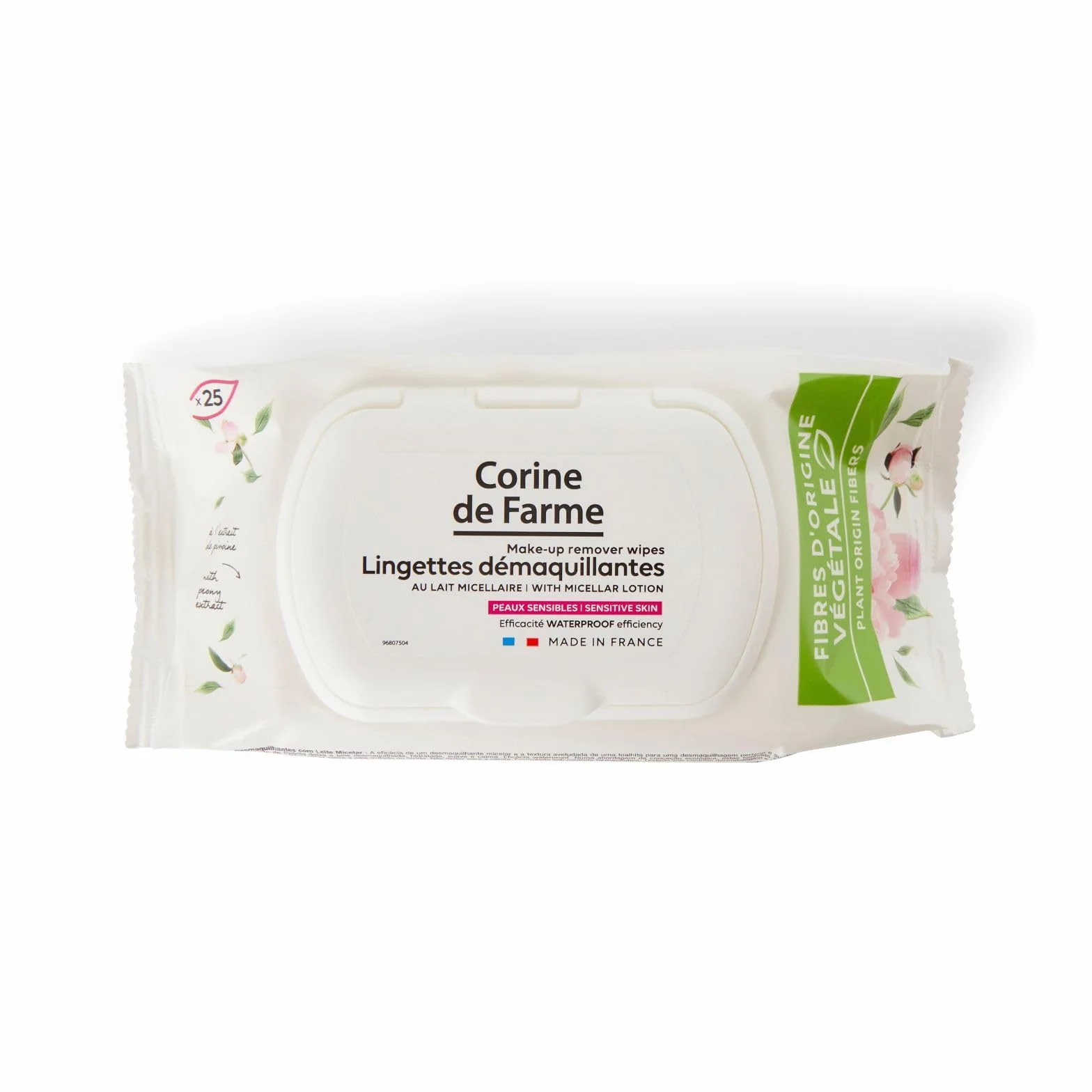 Corine de Farme Lingettes Démaquillantes Micellaires 25 Apaisantes Hydratantes Waterproof Peaux Sensibles Fabriqué en France