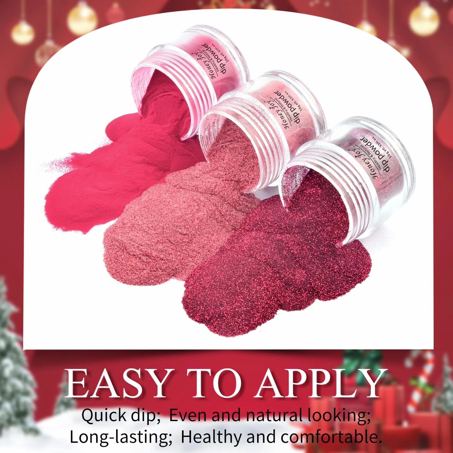 Honey Joy Lot de 6 boîtes Poudre de Trempage Rouge Vin Pailleté Rouge Grange Finition Uniforme Sans Lampe 10g