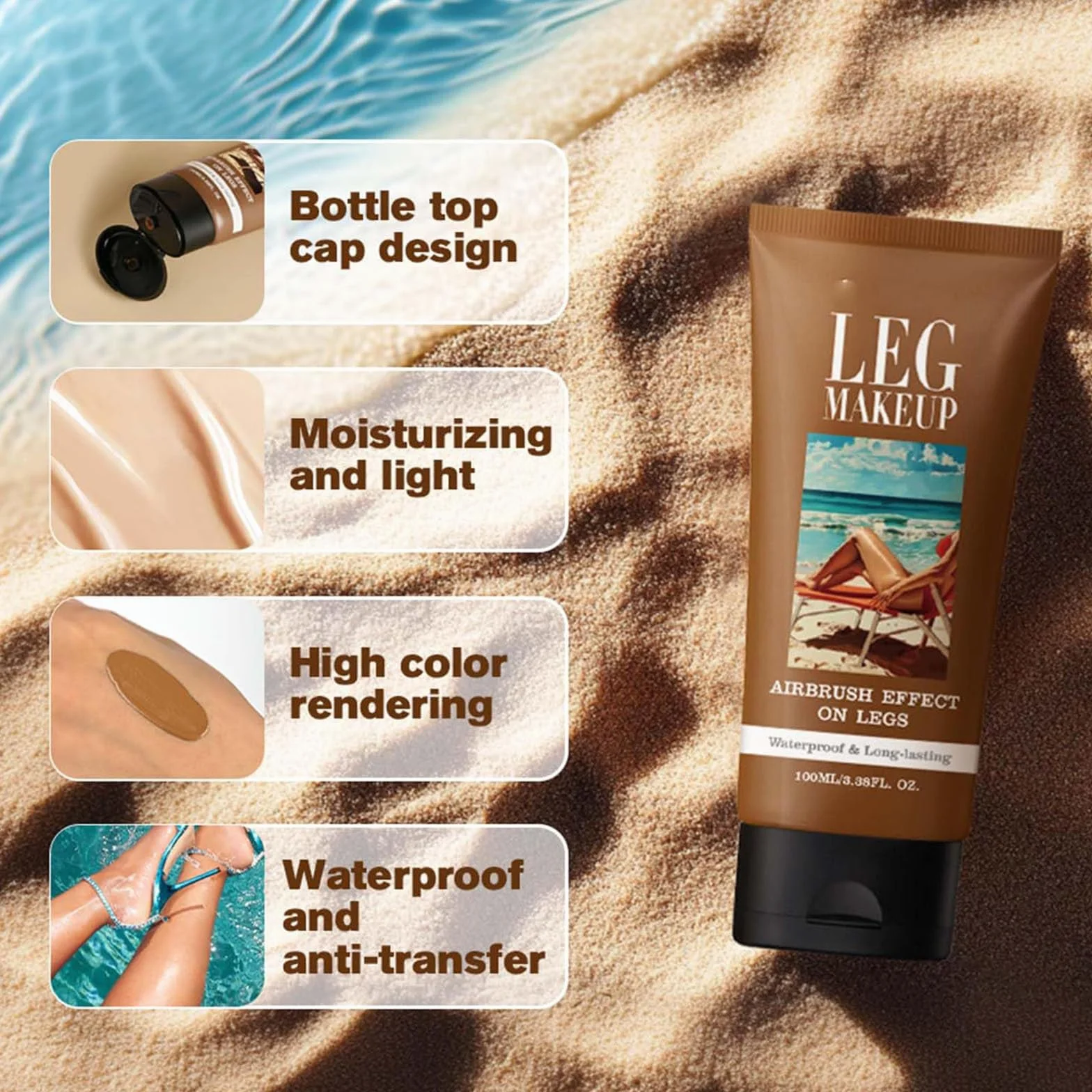 Miracle De Paris Leg Makeup, Miracle De Paris Body Coverage Perfector, All Over Complexion Perfector With Brush For Legs, Waterproof Long-Lasting Sweat-Proof Coverage Concealer (#2)