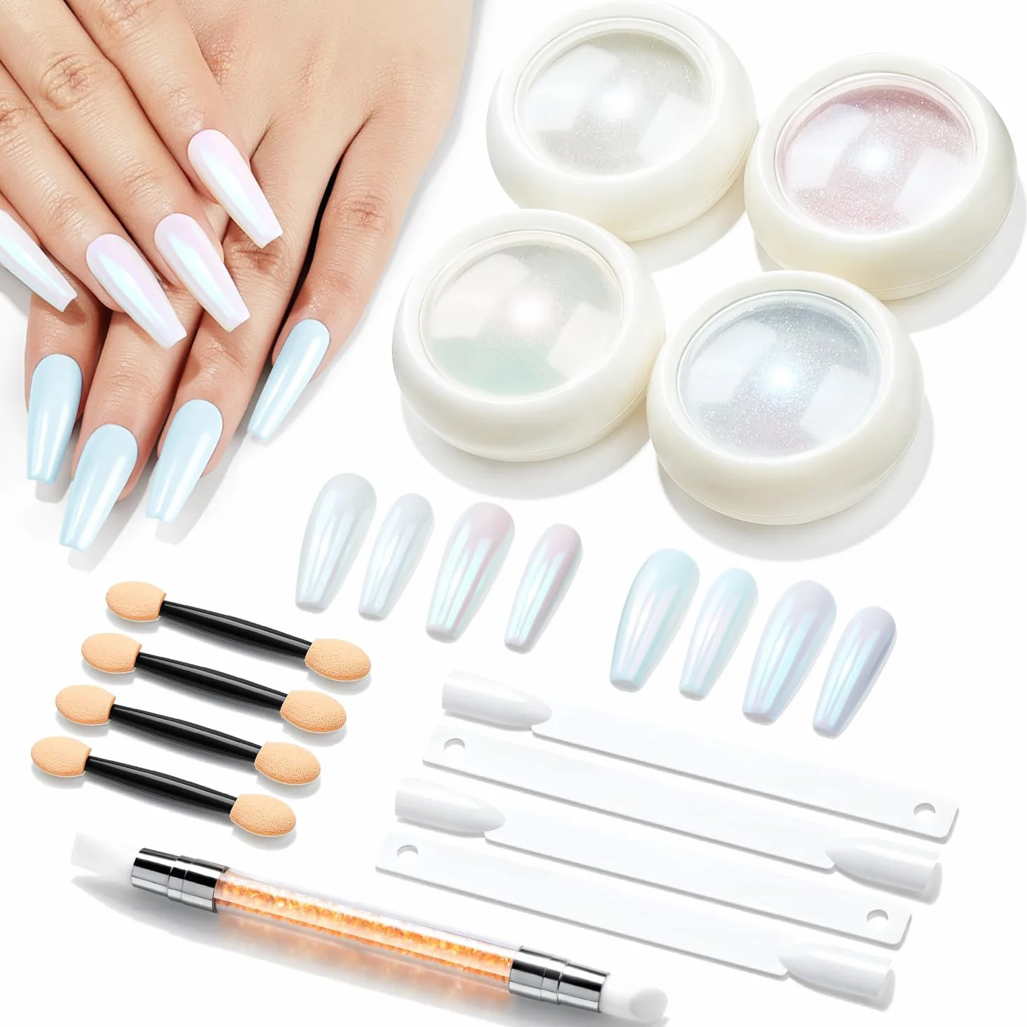 Modelones Lot de 13 poudres à ongles chromées - Poudre à paillettes pour ongles