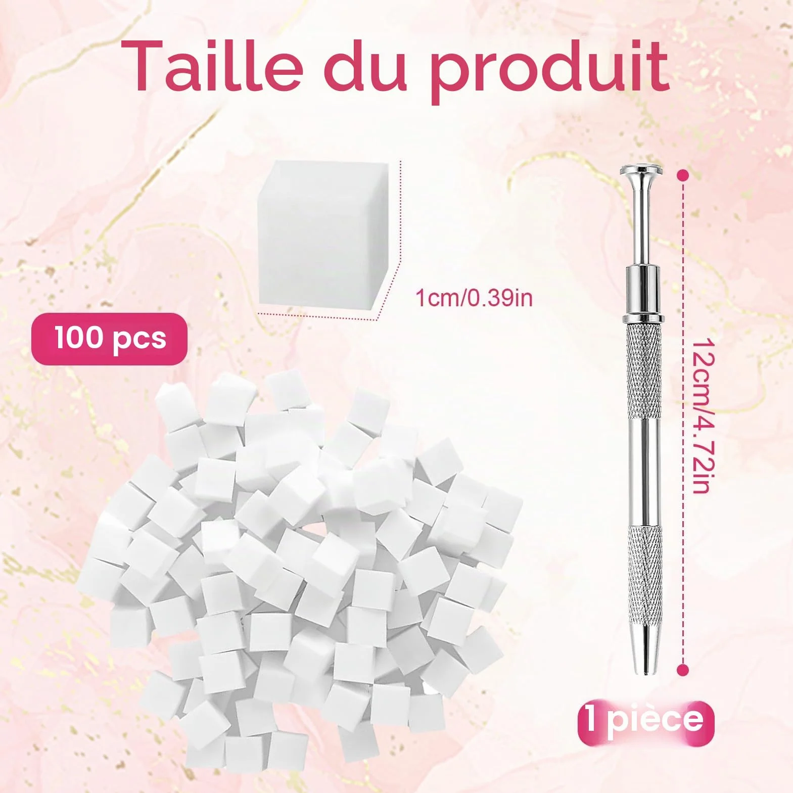 Lot de 100 éponges de nailart avec pince en métal