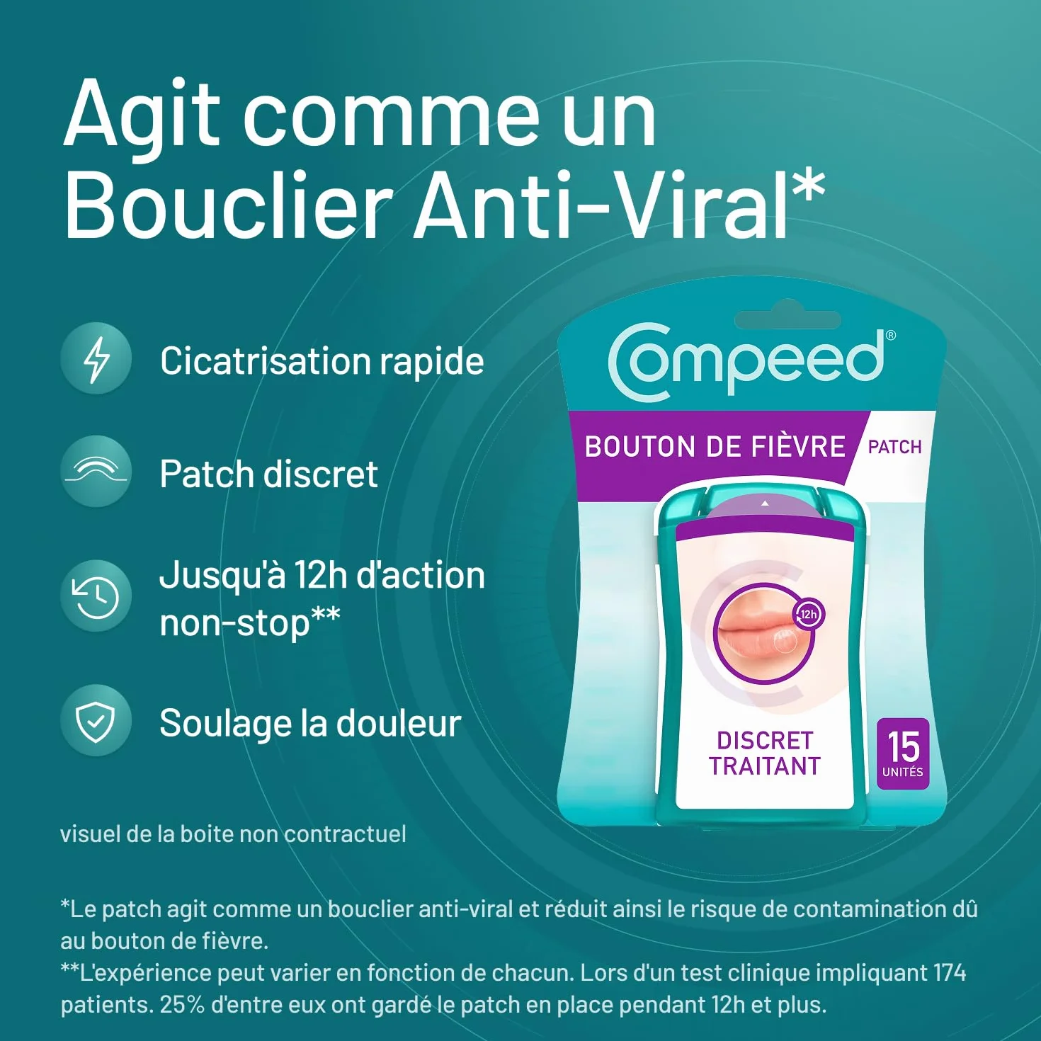 Compeed Patch Bouton de Fièvre Discret Traitement Rapide 15 patchs anti-boutons 1,5 x 1,5 cm