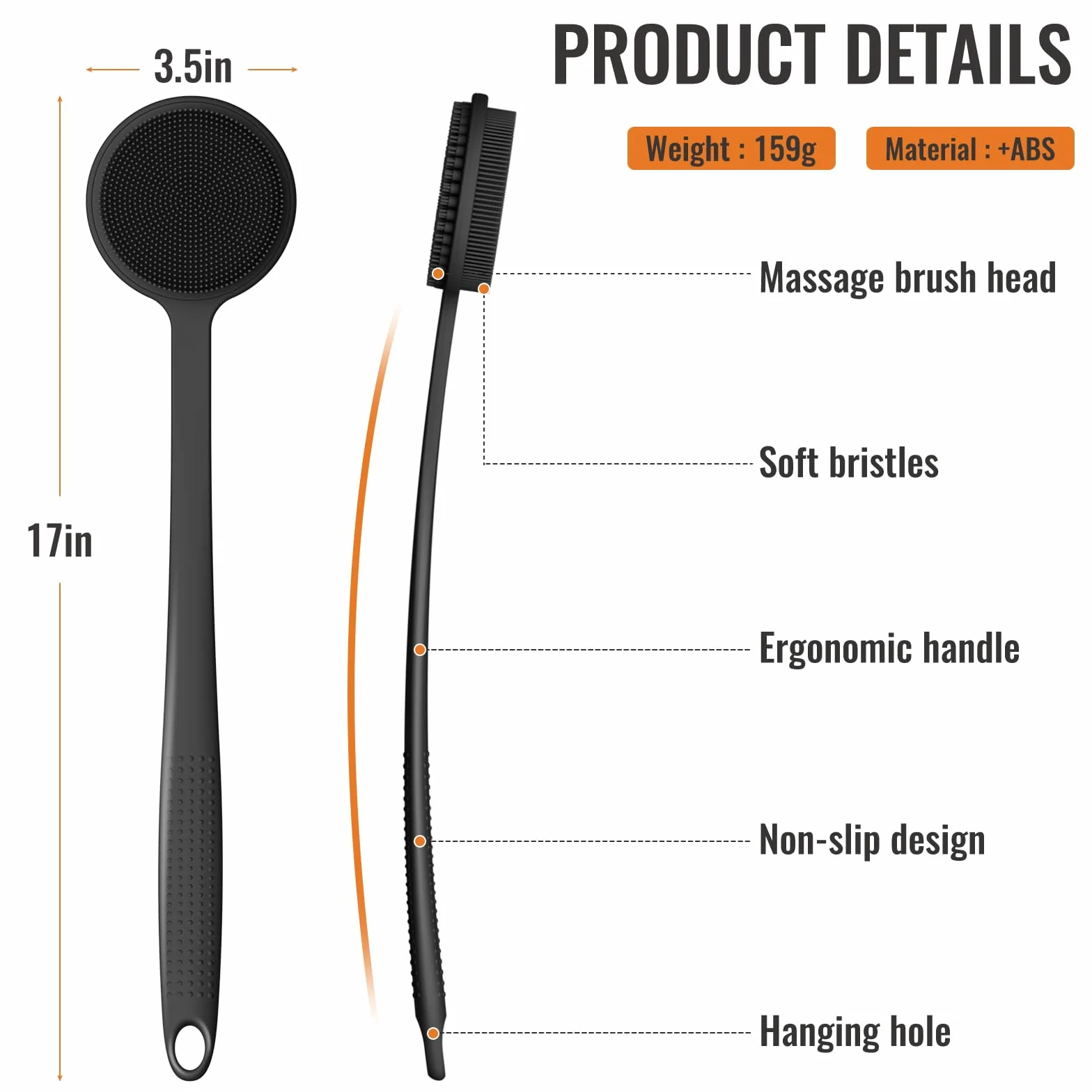 Brosse de douche en silicone double face long manche exfoliation massage homme