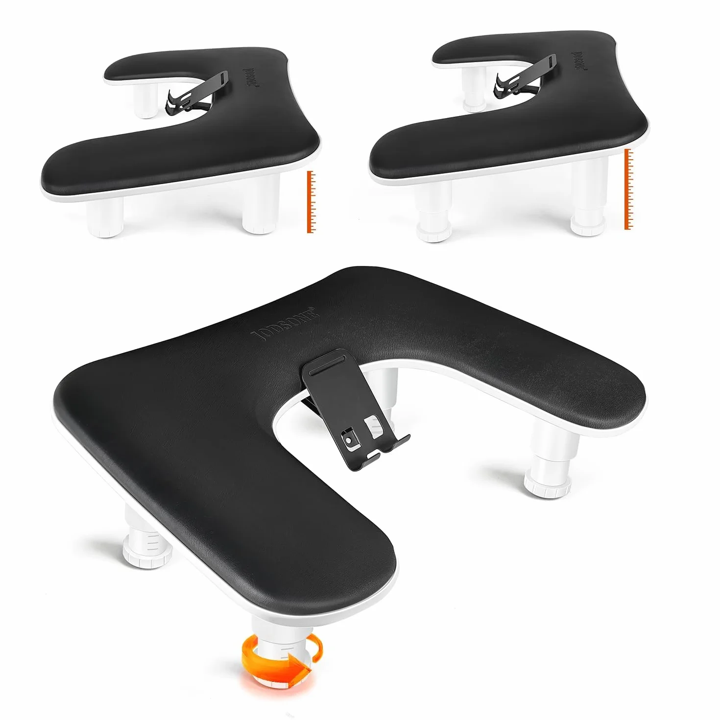 JODSONE Accoudoir noir en forme de U pour technicien des ongles avec support de téléphone portable intégré rotatif à 360° et accoudoir réglable pour manucure en salon