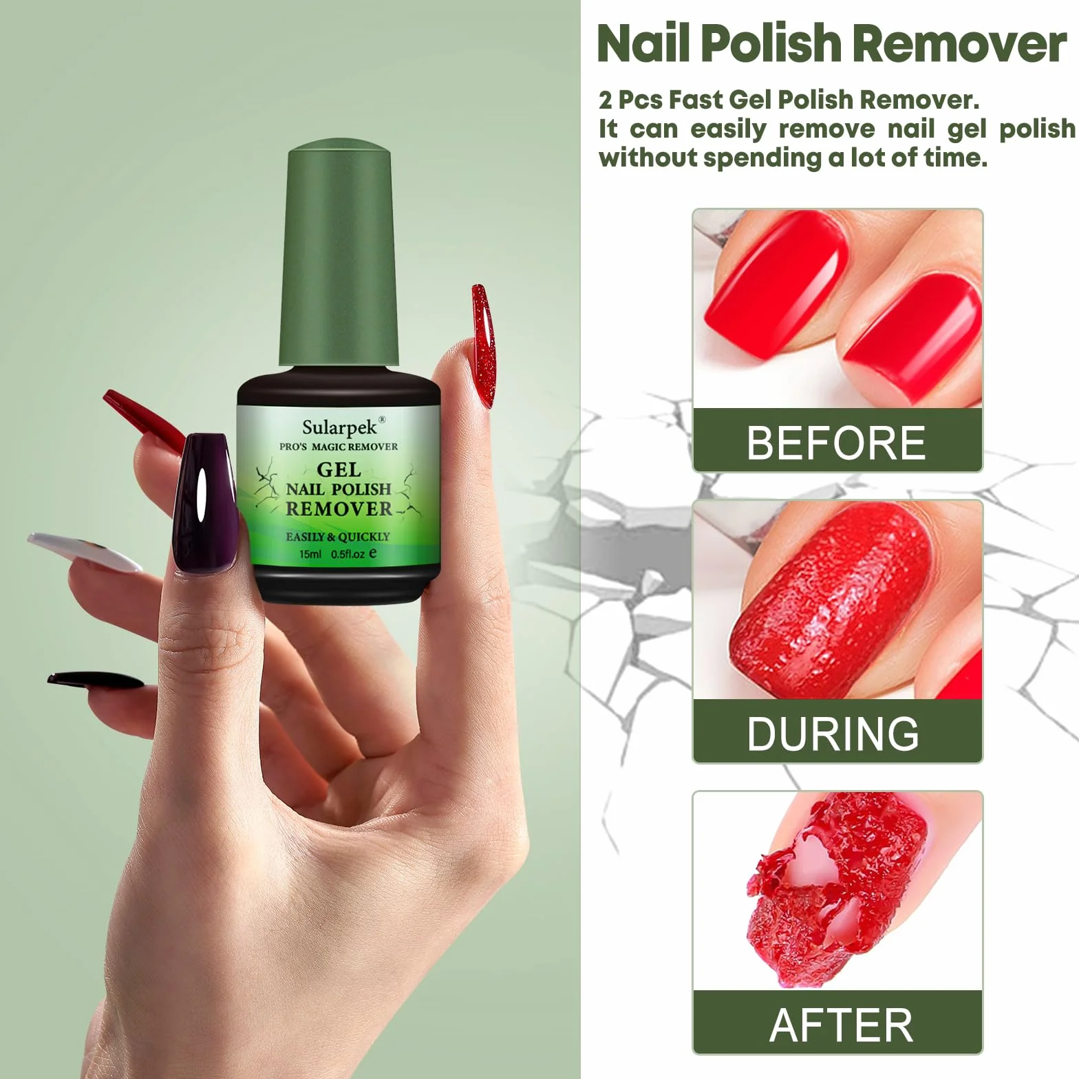Dissolvant Vernis Semi Permanent 2 Pièces, Retrait Rapide 3-5 Minutes Sans Endommager les Ongles