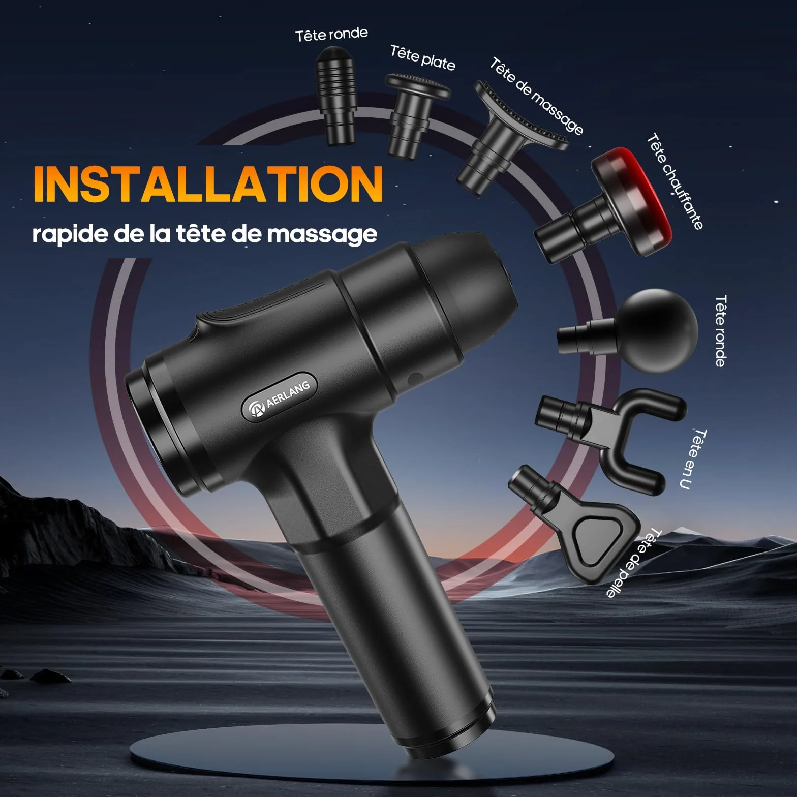 AERLANG Pistolet de Massage avec Chaleur, 20 Niveaux Réglables, Charge Type-C, Masseur Musculaire Silencieux