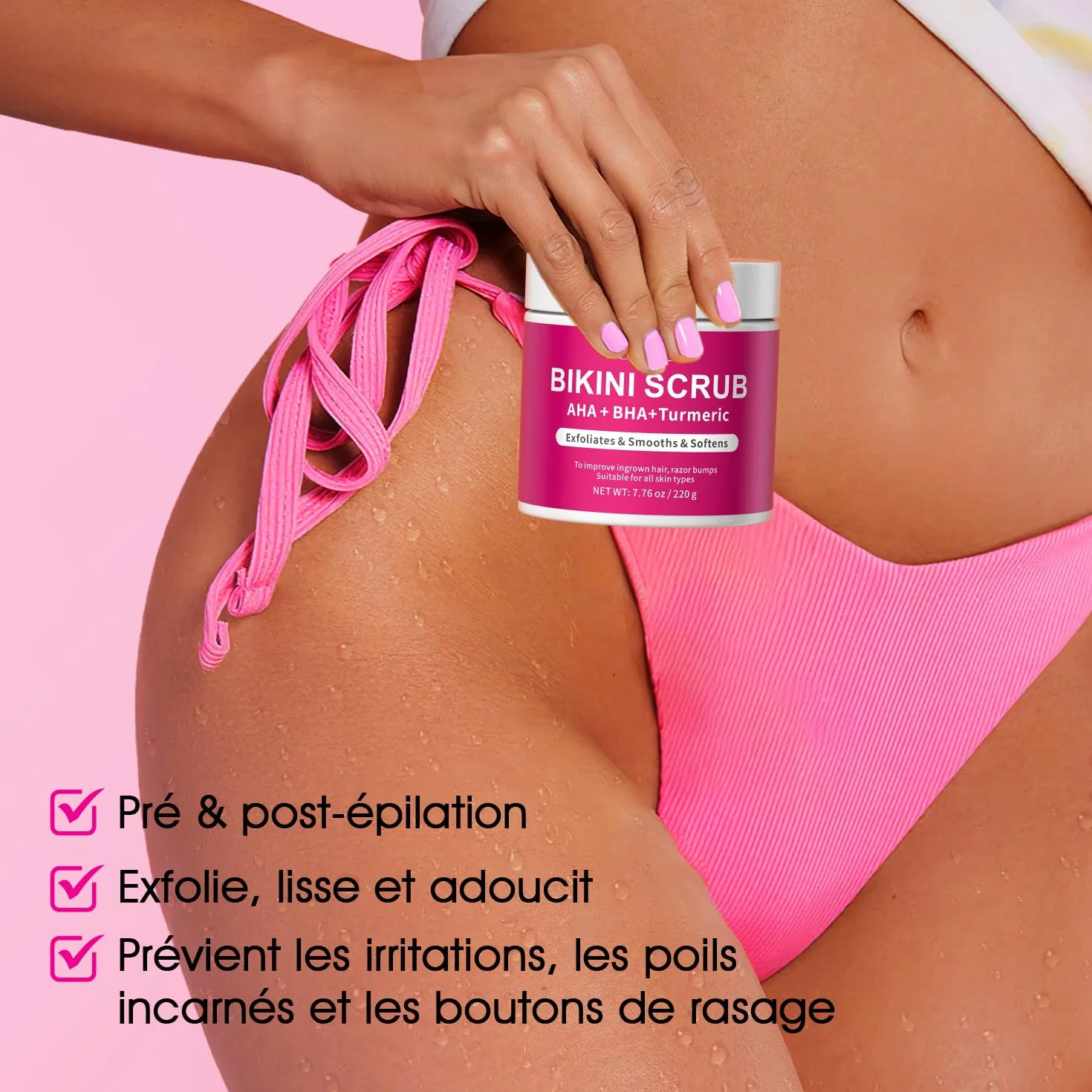 Gommage Bikini AHA BHA Curcuma 220g Élimine Poils Incarnés Peau