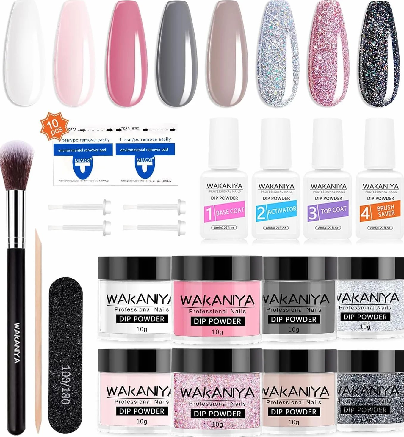 Set Dip Powder Poudre 8 Couleurs Lot de Poudre Acrylique pour Ongles avec Dipping Powder French Nails Kit Nude Rosa Gris Kits de Trempage pour Manucure