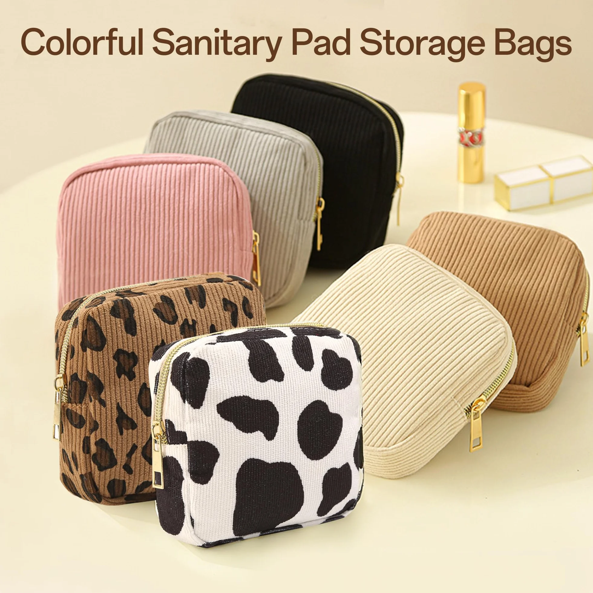 NANDADEVI Sac de Rangement en Velours côtelé, Trousse de Maquillage Portable, Résistant à l'humidité, Noir+Blanc cassé, 2pcs