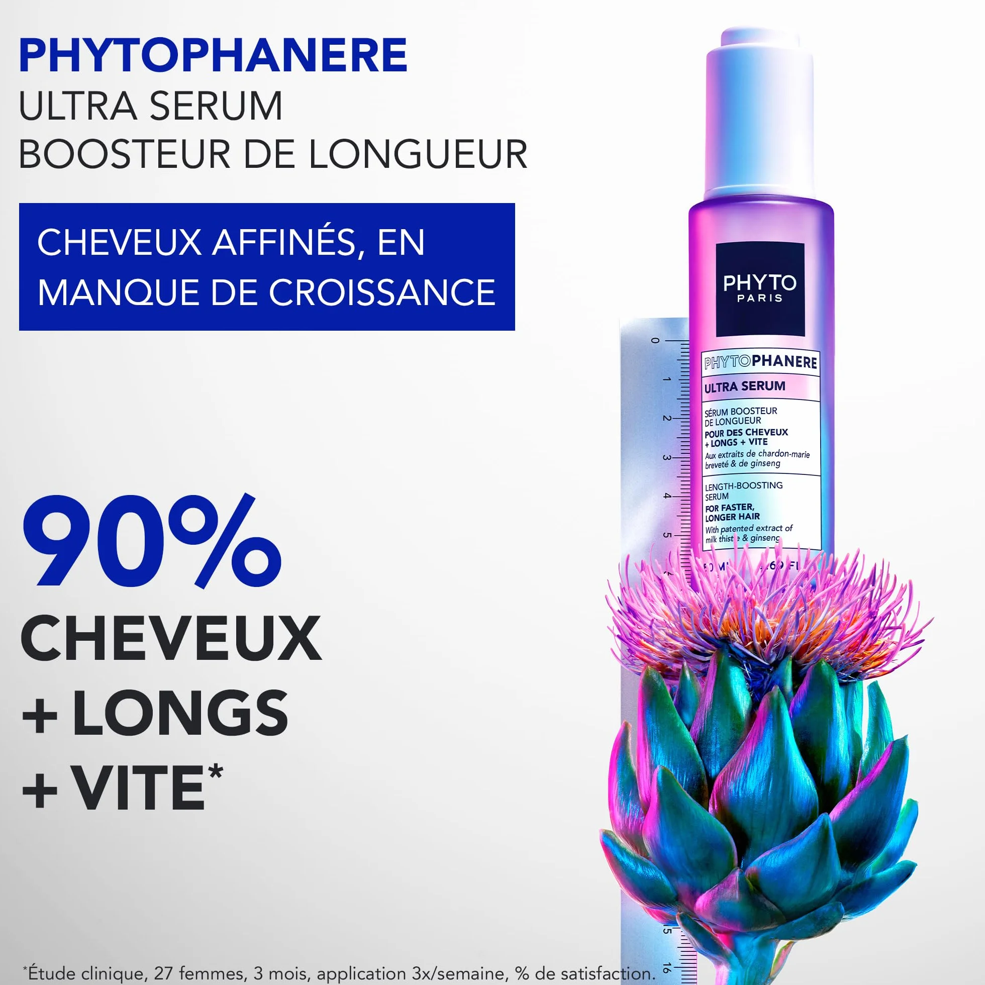 Phyto Paris - Phytophanere - Ultra Sérum Pousse Cheveux - 90% de Cheveux Plus Longs Plus Vite - Boosteur de Longueur - Cliniquement Prouvé - Extraits de Ginseng, Romarin, Vitamine B6Soin Sans Silicone