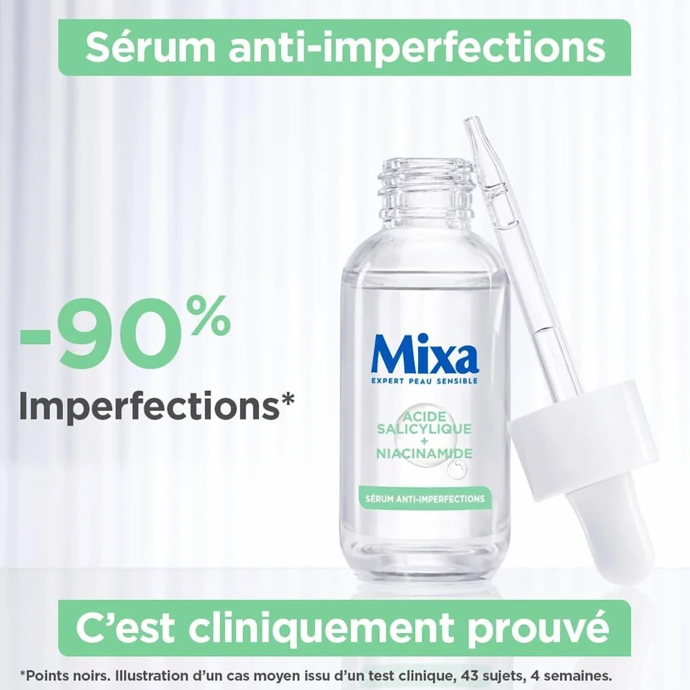 Mixa Sérum Concentré Anti-Imperfections Visage Niacinamide Acide Salicylique 30ml