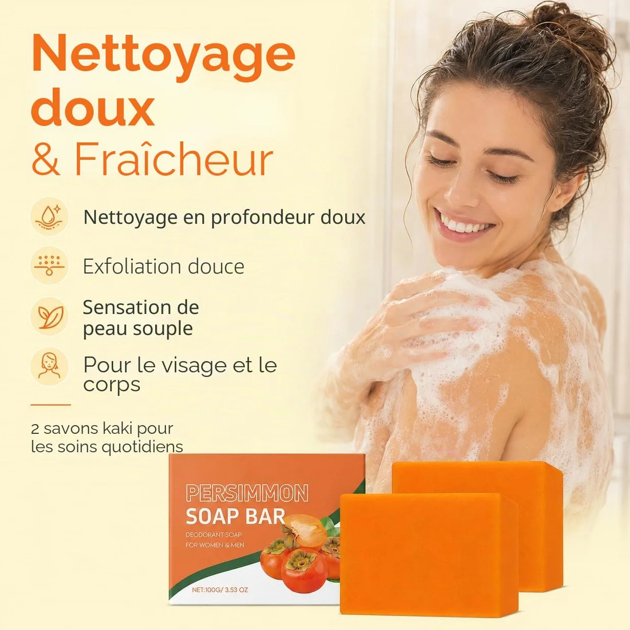 Kaki Lot de 2 Savons Naturels Presimmon Soap - Hydratant, Éclaircissant, Exfoliant Corps et Visage