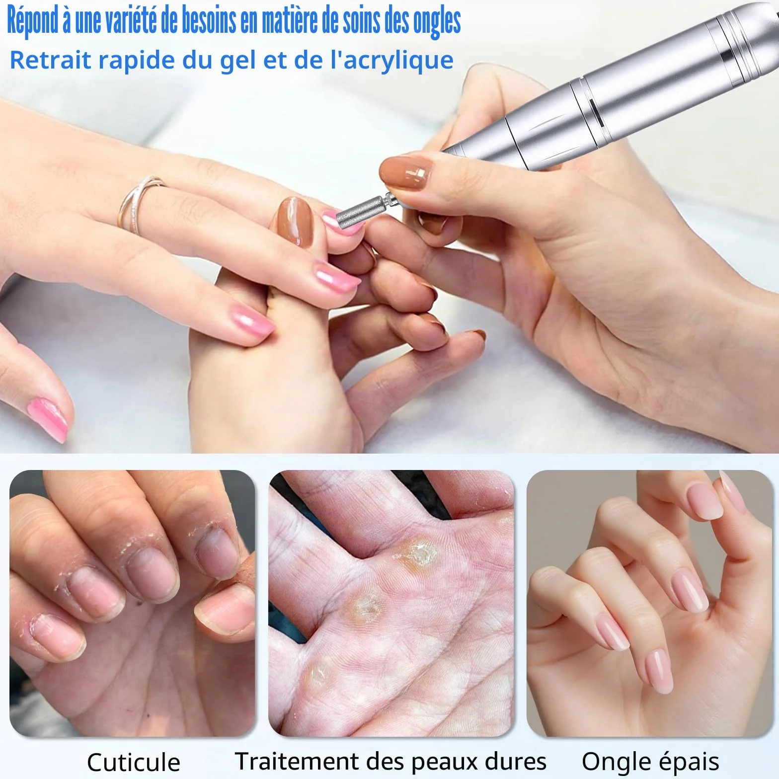 Ponceuse pour Ongles Professionnel 45000 tr/min Vitesse Réglable F/R Electrique Rechargeable avec 6 Embouts et Affichage de LCD Puissante Silenceuse pour Manucure Pédicure Salon, Usage Maison