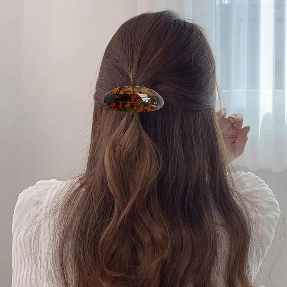 Ensemble de 3 barrettes ovales en fibre d'acétate, barrettes vintage de grande taille en écaille française, adaptées aux femmes et aux filles aux cheveux épais