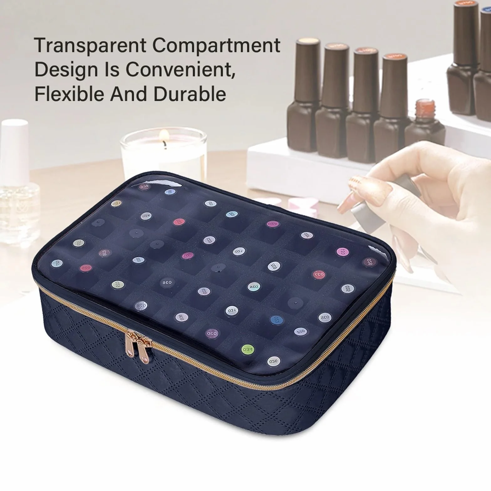 Rangement Onglerie,Rangement Vernis A Ongle 1 boîte de rangement transparente for vernis à ongles - Coffret voyage 40 flacons, en polyester et coton résistant, idéale les amateurs d'ongles(Pink)