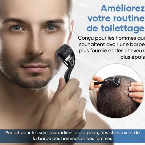 Dermaroller Microneedling 540 Micro-Aiguilles Titane Médical 0,5 mm Visage Repousse Cheveux Barbe Réduction Cicatrices Rides