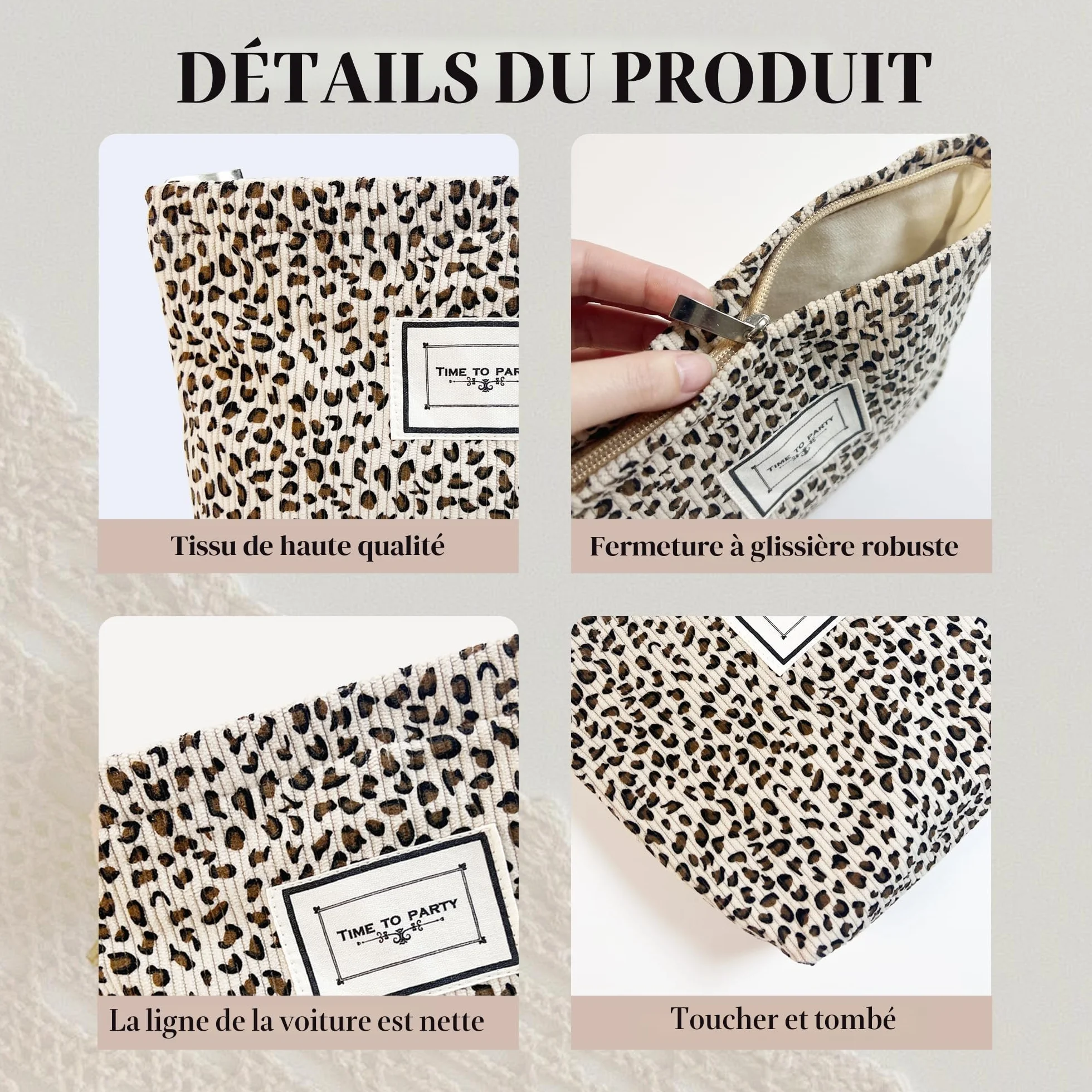 Pochette Leopard Blanche Trousse de Toilette et Maquillage Femme