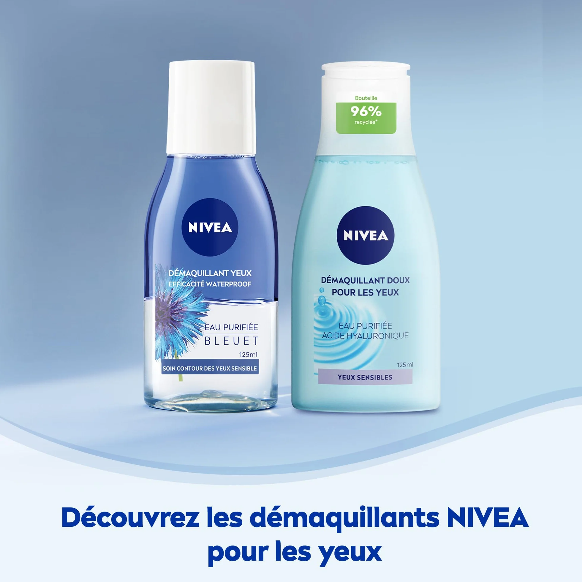 NIVEA Démaquillant Yeux Double Action au Bleuet 125 ml Nettoyant Visage Peaux Sensibles