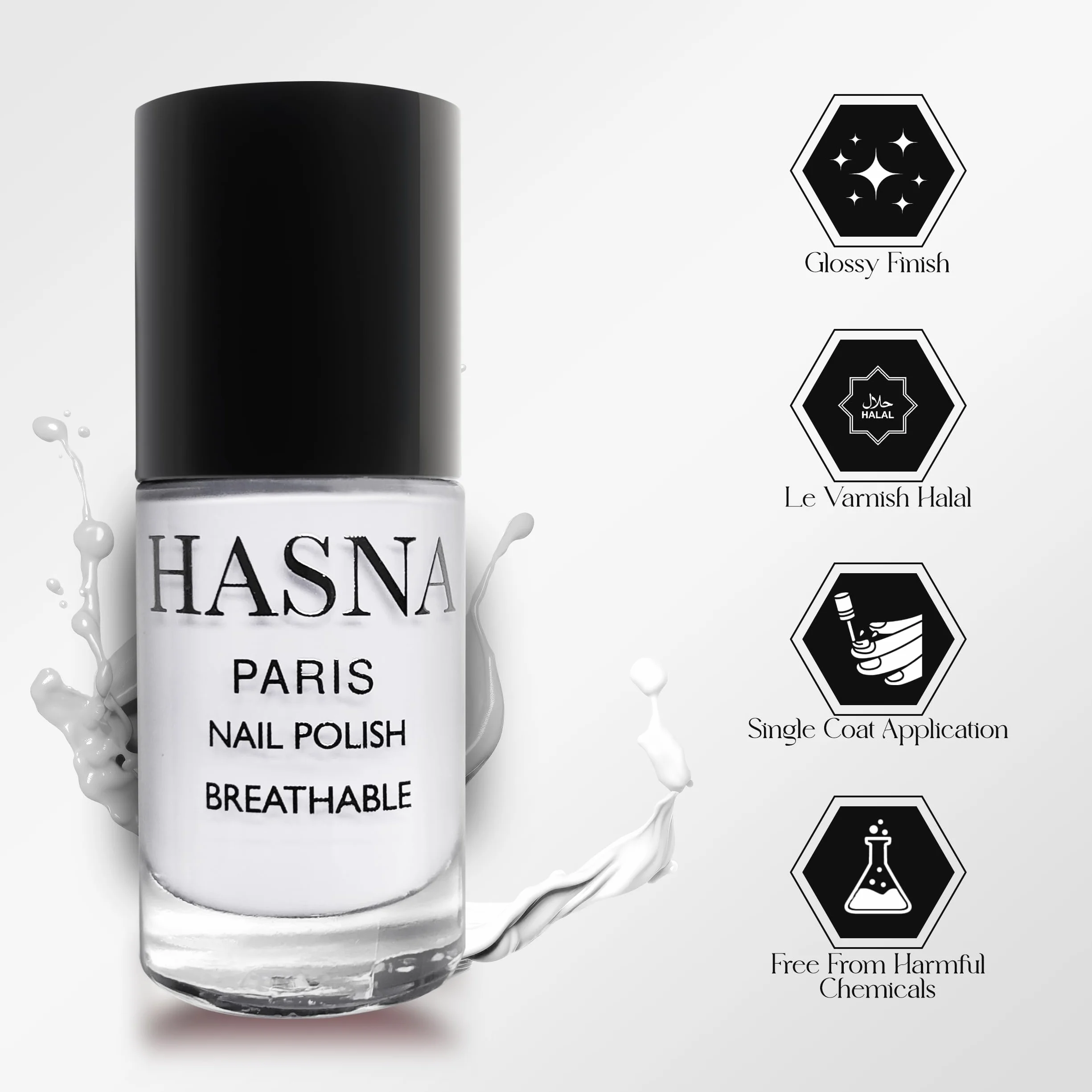 Hasna Paris Vernis à Ongles Halal 6ml Blanc Brillance Longue Tenue