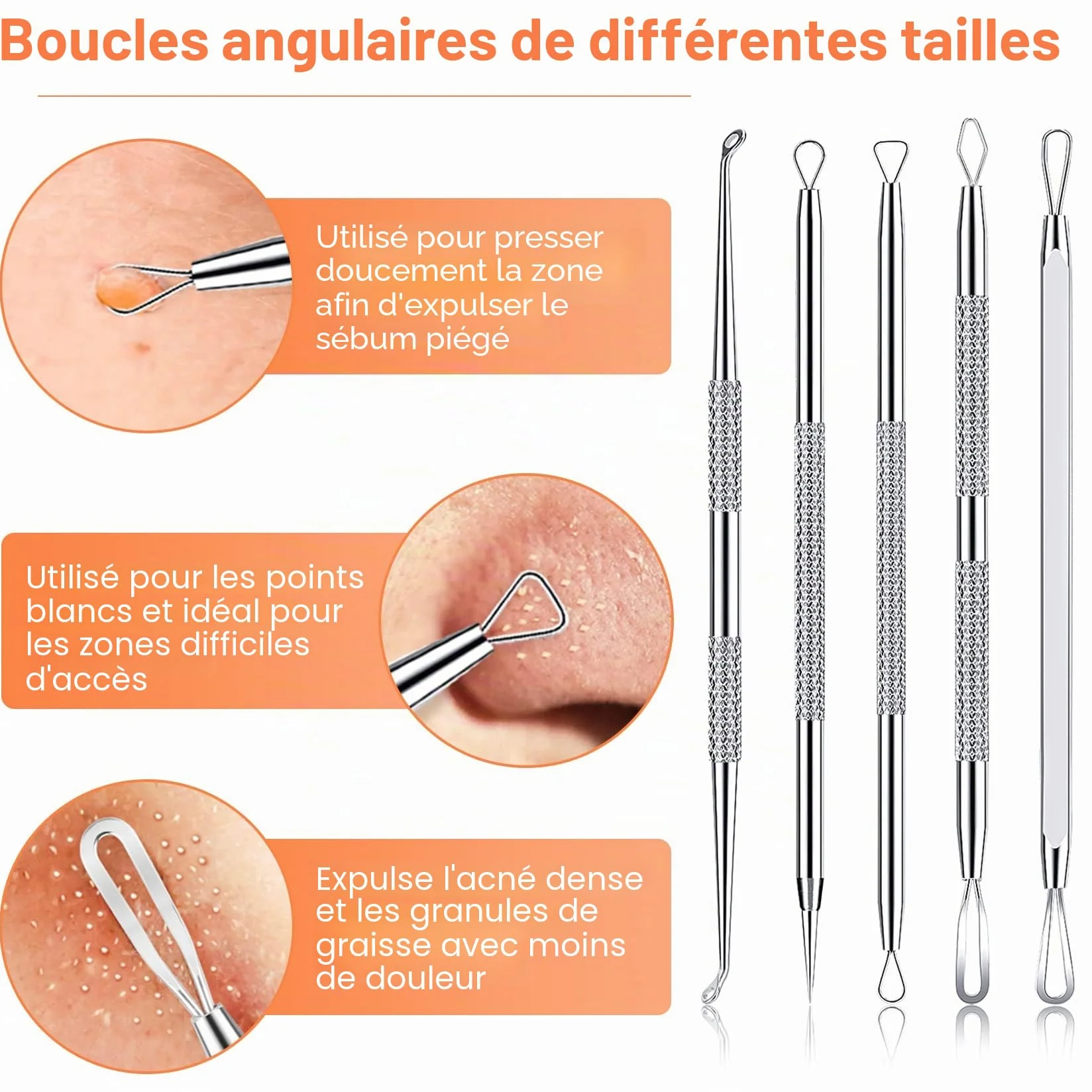 Extracteur Point Noir 15 Pièces Pince Professionnels Acier Inoxydable pour Enlever Boutons Acnés Visage - Blackhead Remover Outil Étui Métal Argent