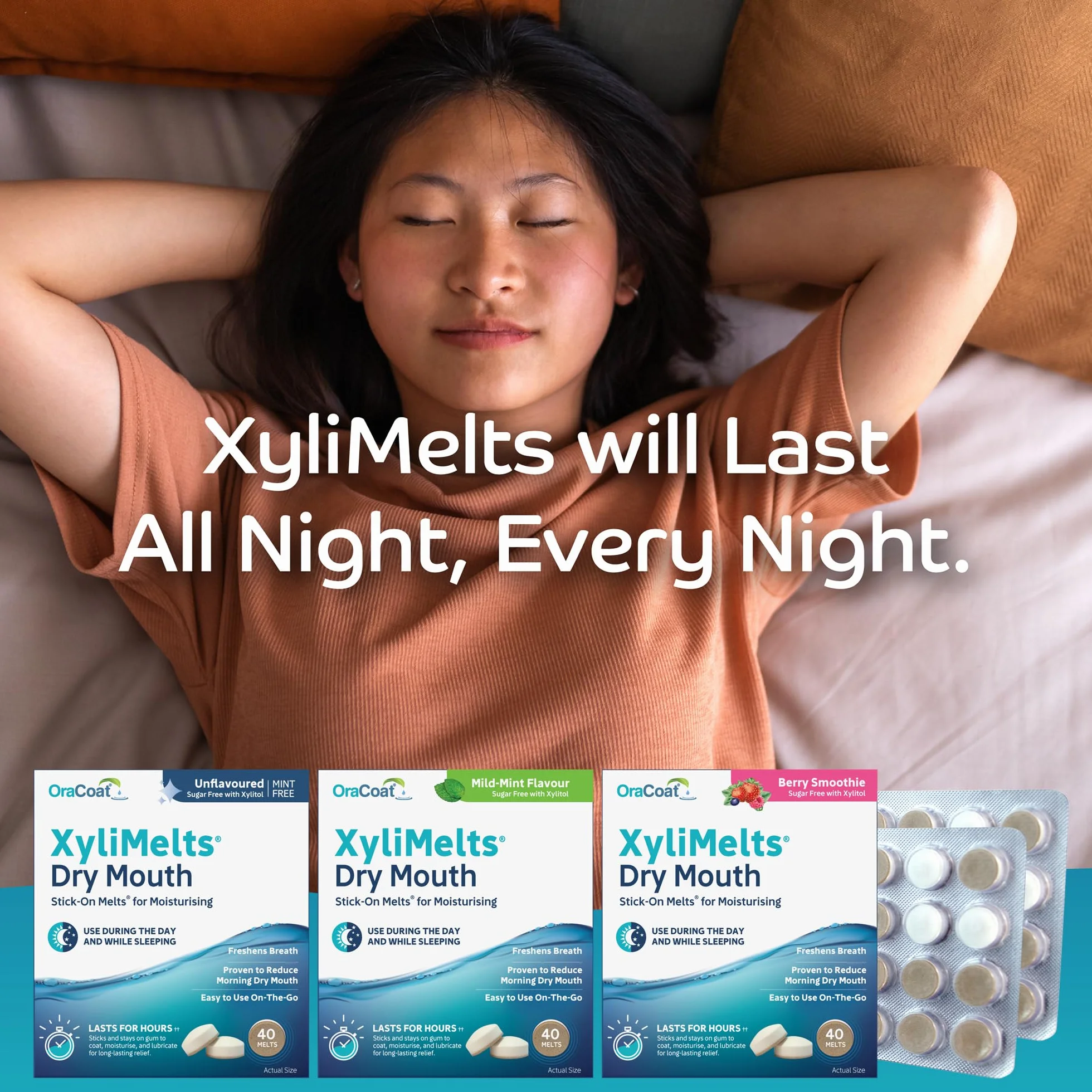Xylimelts Bouche Sèche 40 Pastilles Adhérentes Menthe Douce Xylitol sans Sucre Action 8h