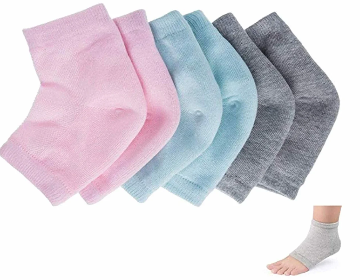 Chaussettes hydratantes à talons en gel Lot de 3 paires pour soulager les douleurs au talon Confortables douces Hommes Femmes Soins jour nuit