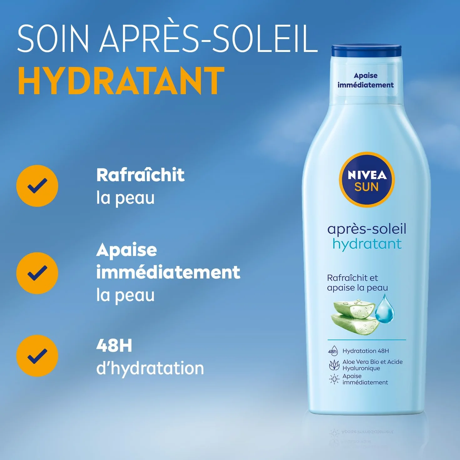NIVEA SUN Lait Après Soleil Hydratant 48H Aloe Vera Bio Acide Hyaluronique 200 ml