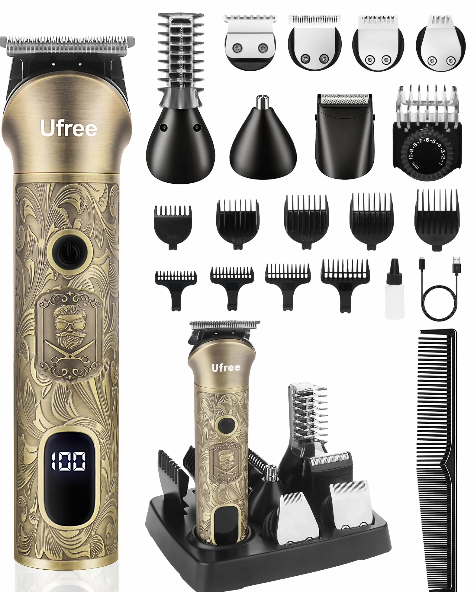 Ufree Tondeuse à barbe électrique sans fil, kit de toilettage réglable pour moustache