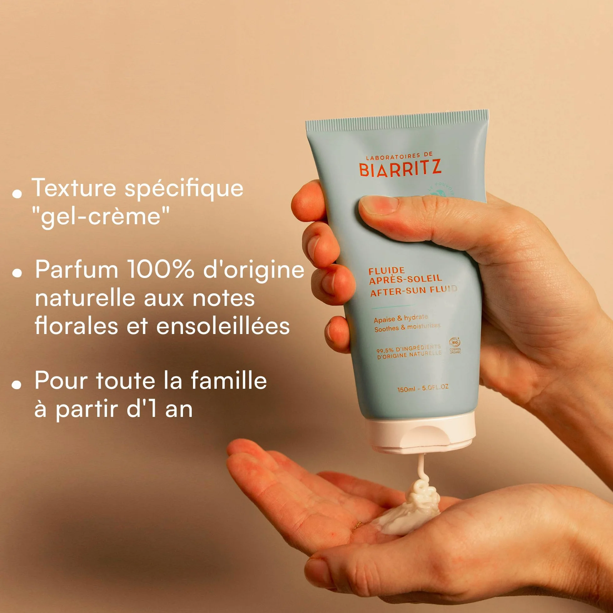 Laboratoires de Biarritz Fluide Après-Soleil Certifié Bio Hydrate et Apaise Visage et Corps 150 ml