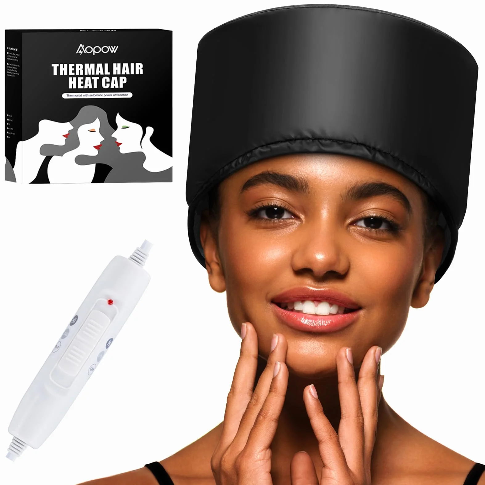 Casque Chauffant Cheveux Vapeur Soin - Charlotte Chauffante pour Cheveux Crepus Afro Bouclés Bonnet Masque Capillaire Salon Hair Cap Spa Maison Proteine Coloration Sèche Cheveux (Noir de jais)