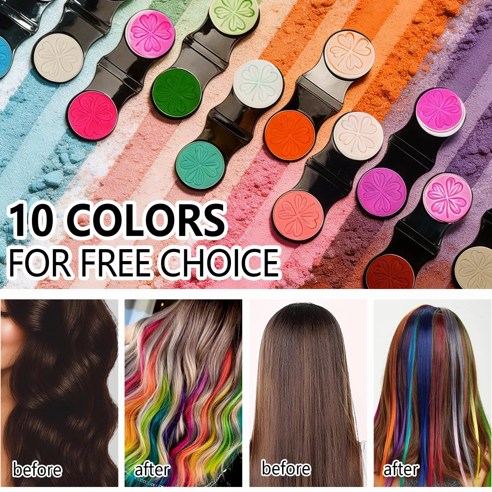 Craie Cheveux Couleur Temporaire 10 Couleurs, Colorant Lavable Facile à Appliquer