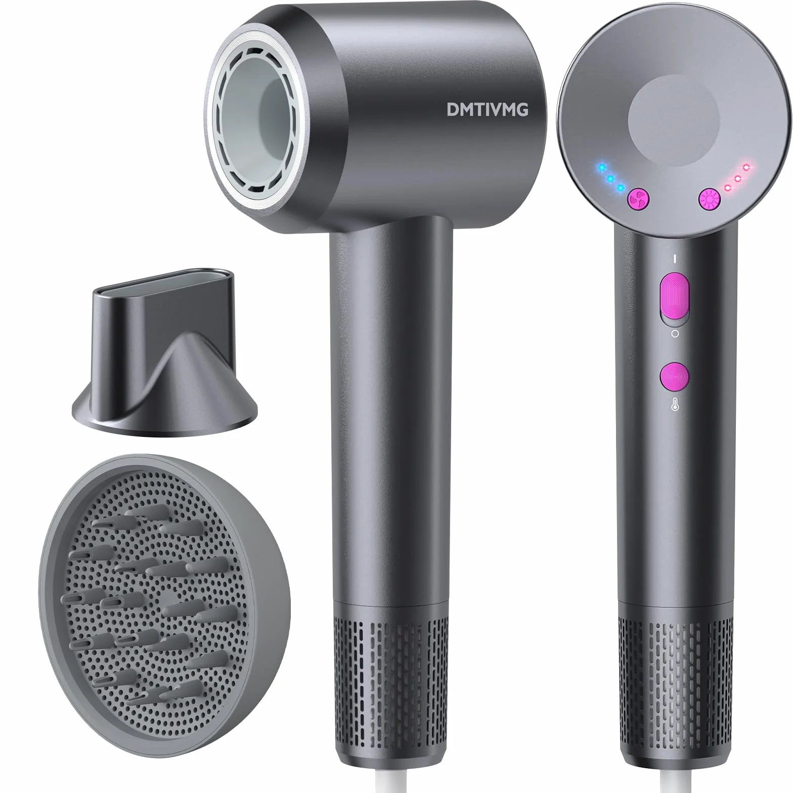 Sèche Cheveux Ionique 500 Millions Seche Cheveux Professionnel Séchage Ultra Rapide Type Salon Anti-Frisottis 160 000 tr/min Léger Faible Bruit Diffuseur Magnétique 4 Température (Gris Foncé)